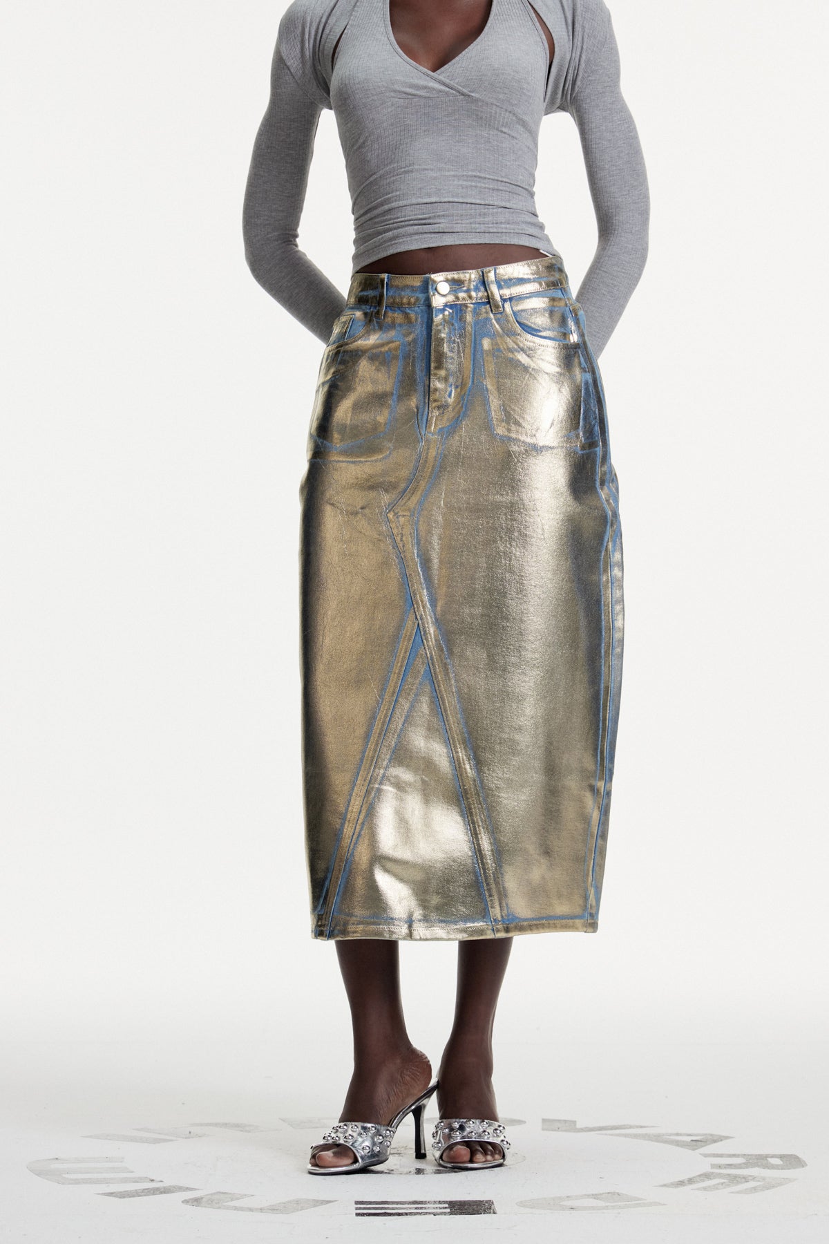 Louisa Metallic Denim Skirt