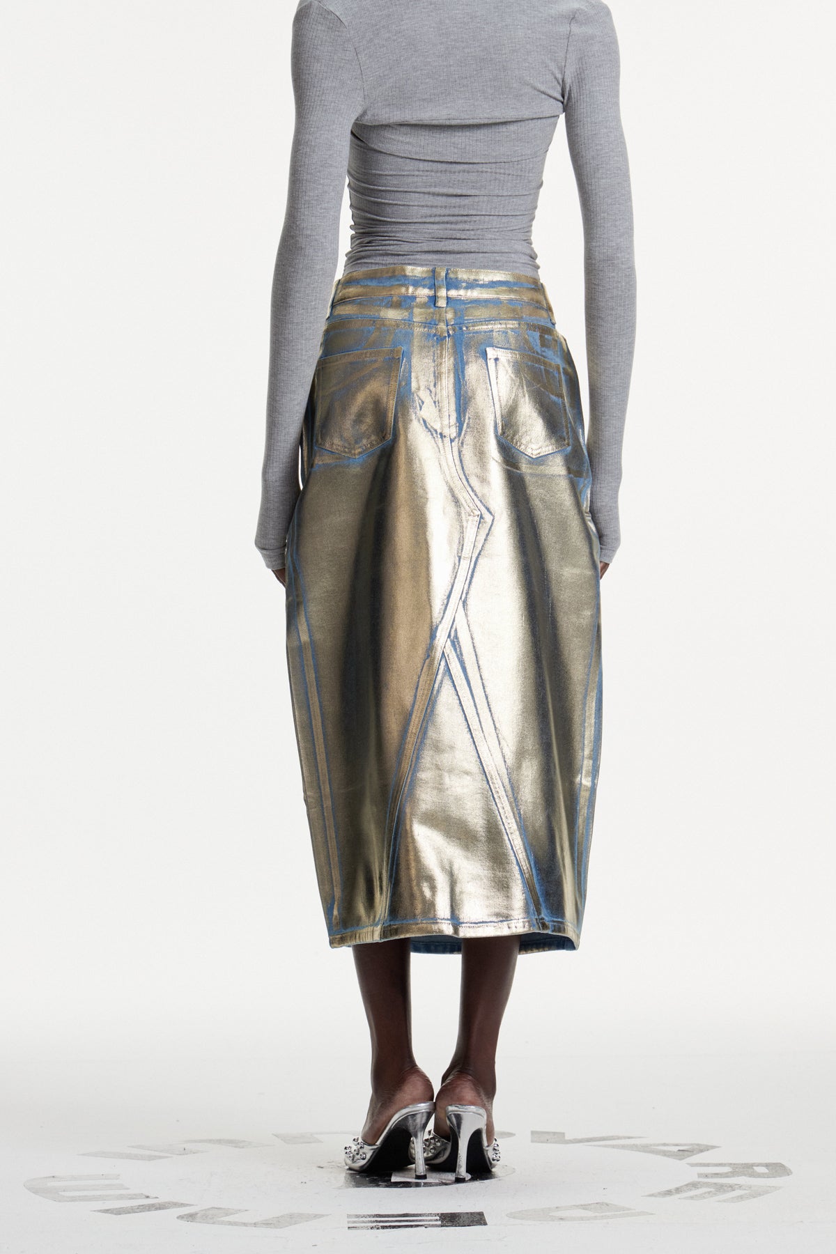 Louisa Metallic Denim Skirt