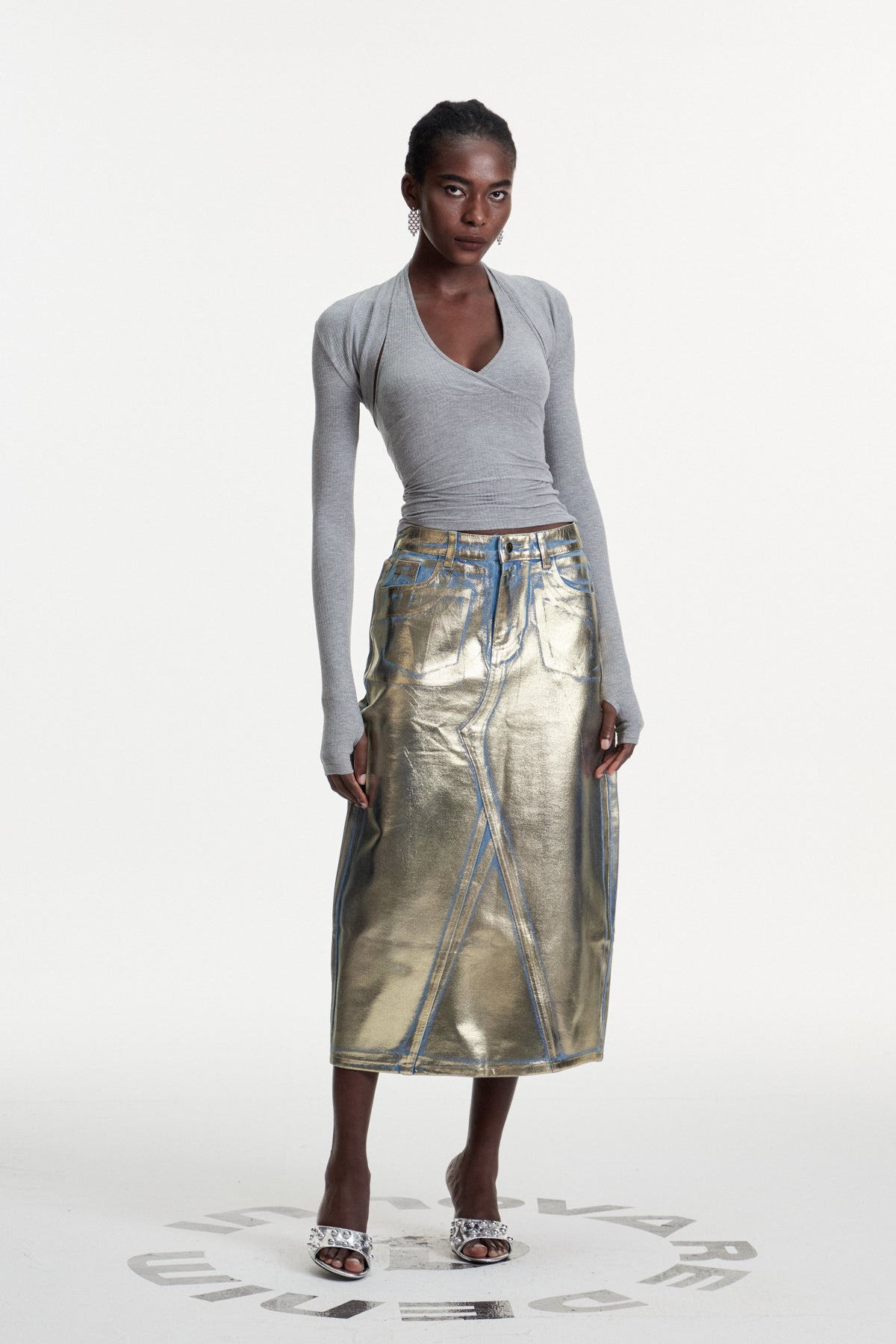 Louisa Metallic Denim Skirt