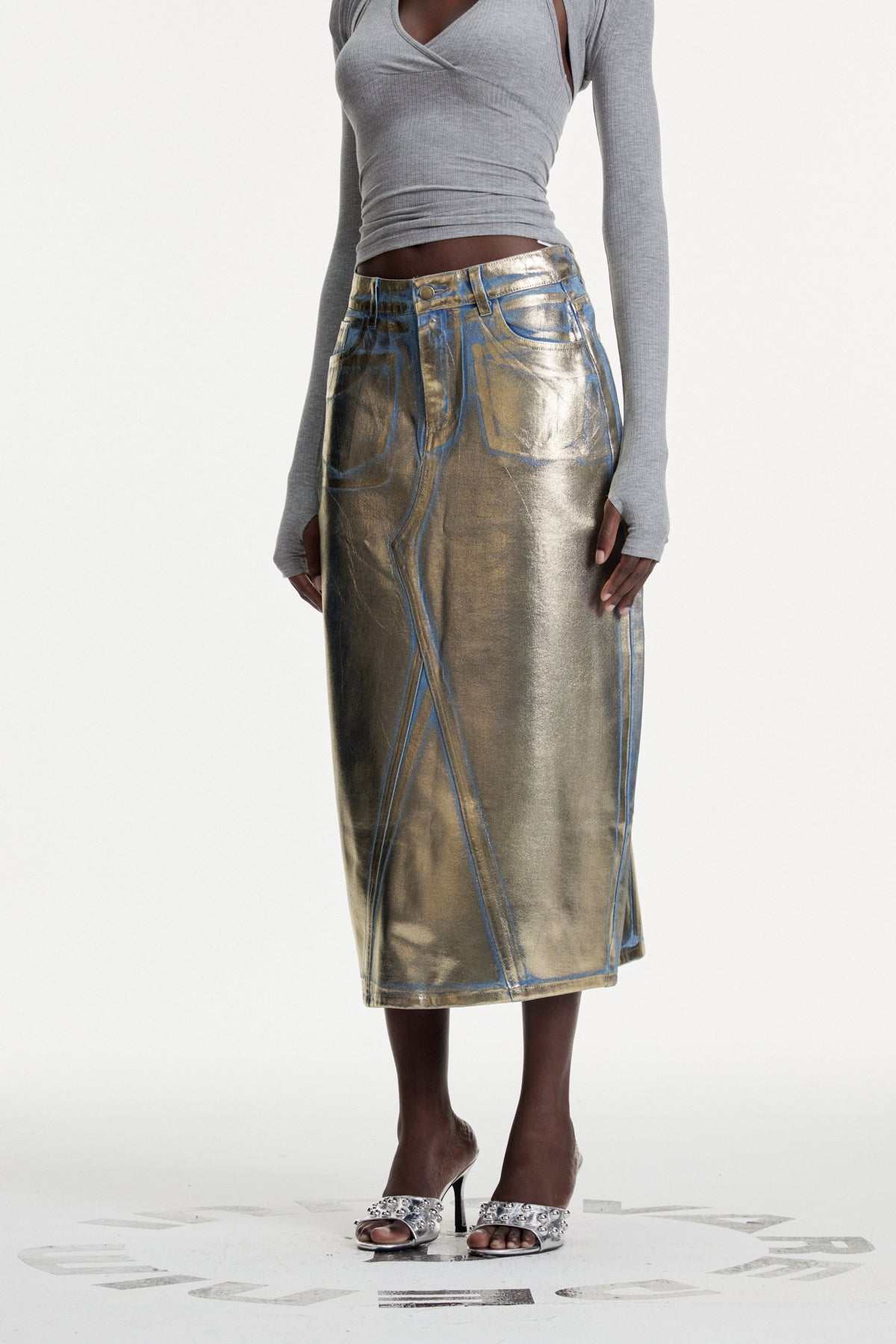 Louisa Metallic Denim Skirt