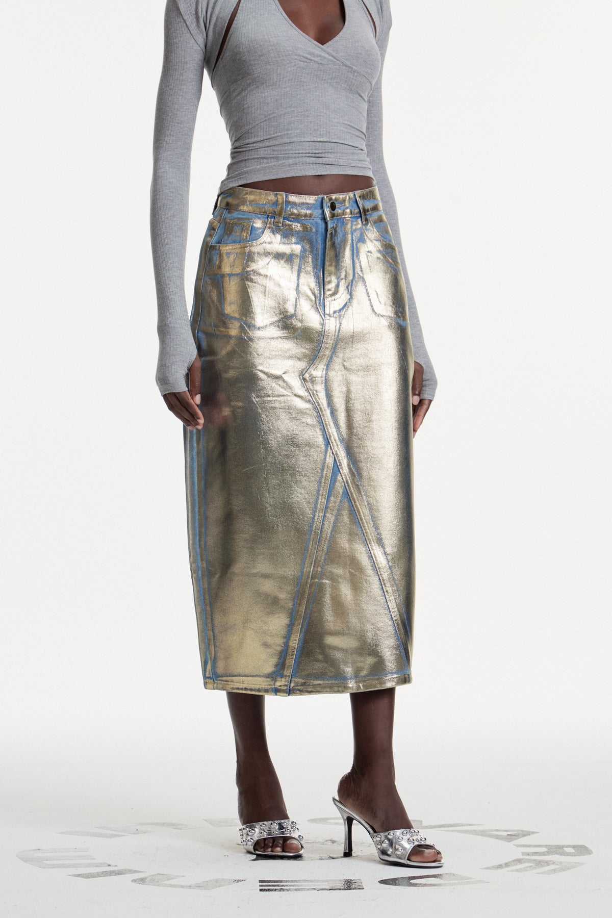 Louisa Metallic Denim Skirt