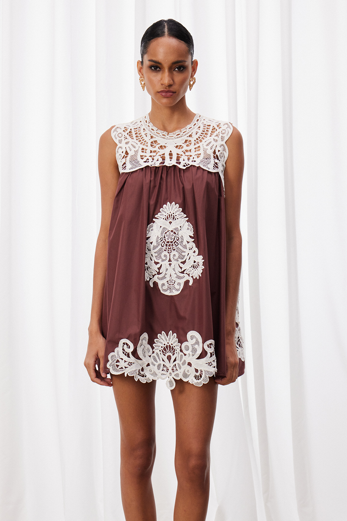 Maachah Sleeveless Lace Mini Dress
