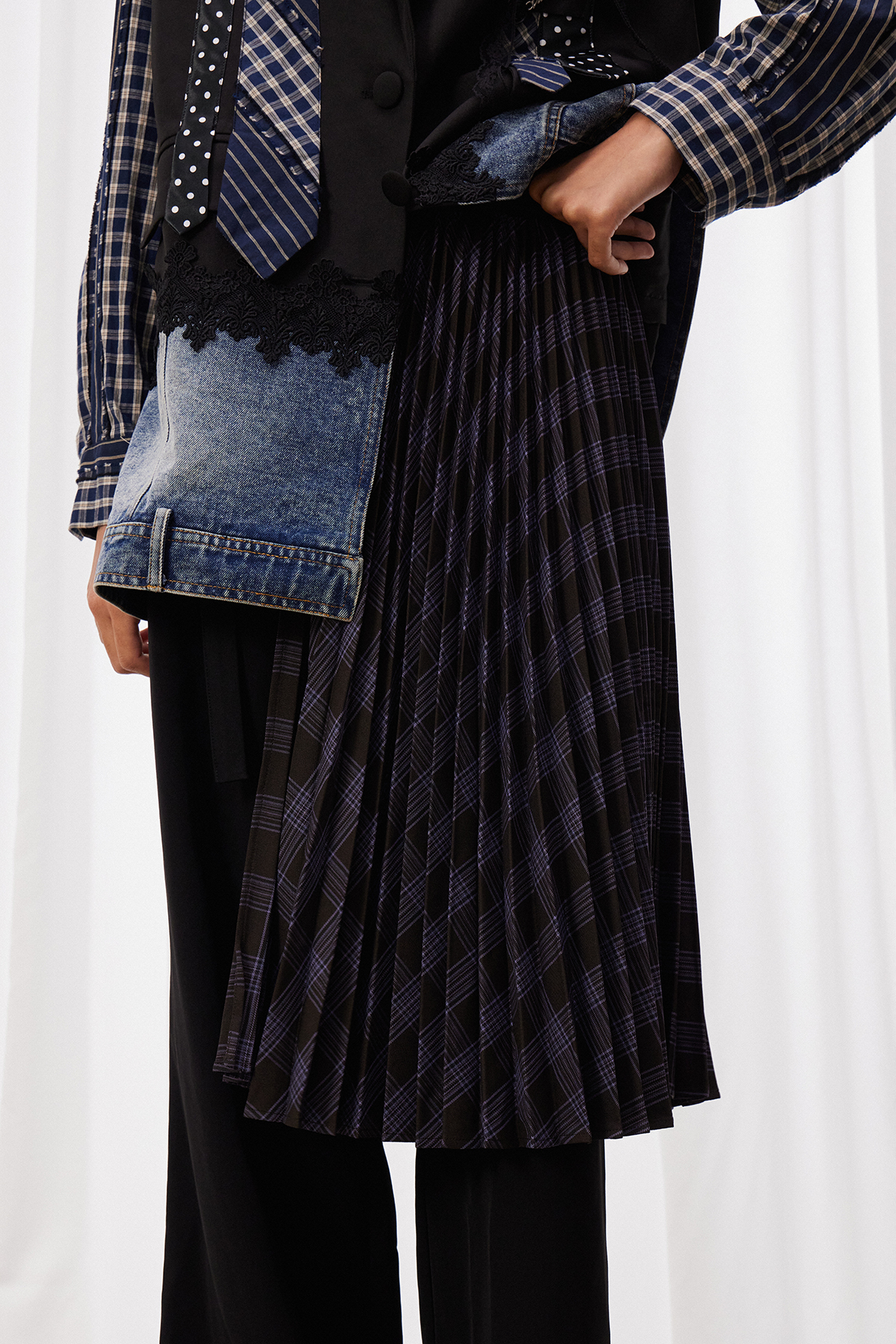 Maalik Grid Pleated Midi Skirt