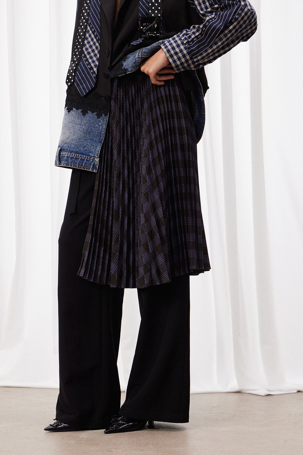 Maalik Grid Pleated Midi Skirt