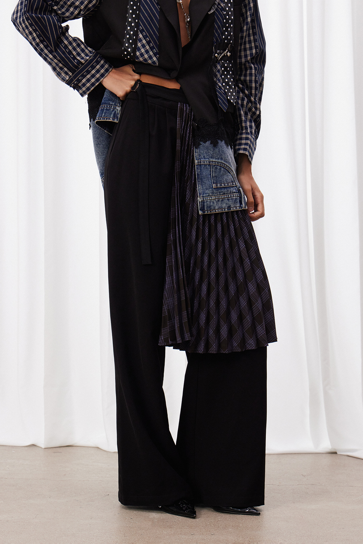 Maalik Grid Pleated Midi Skirt