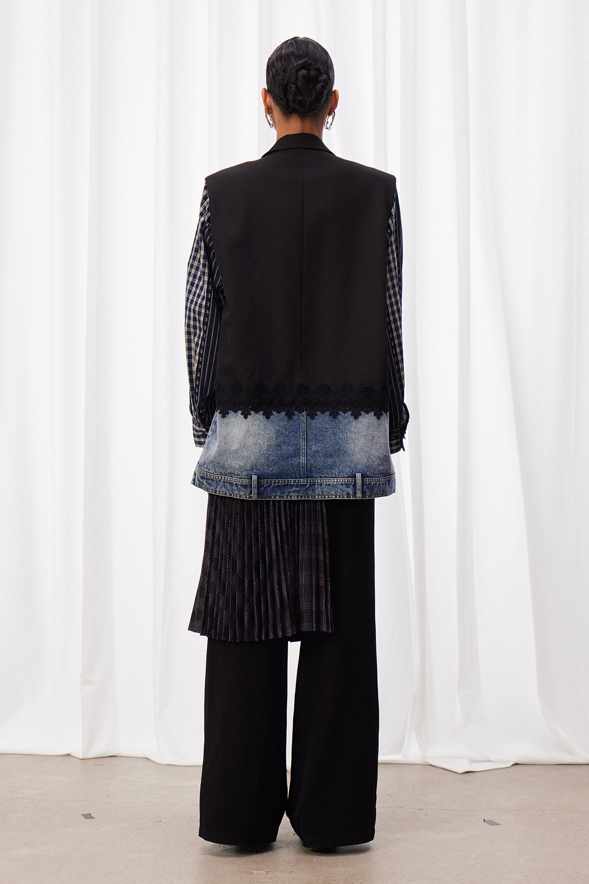 Maalik Grid Pleated Midi Skirt