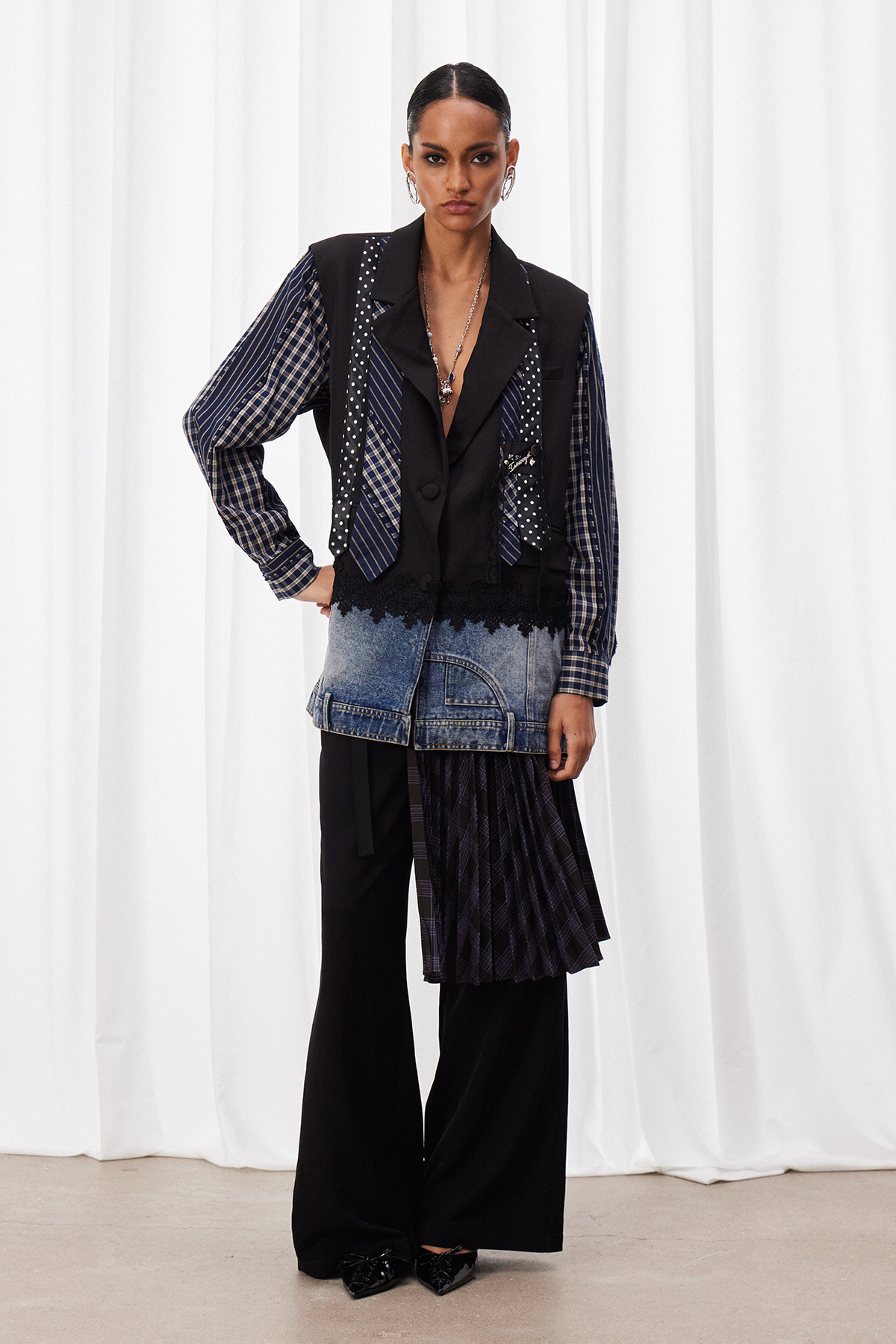Maalik Grid Pleated Midi Skirt
