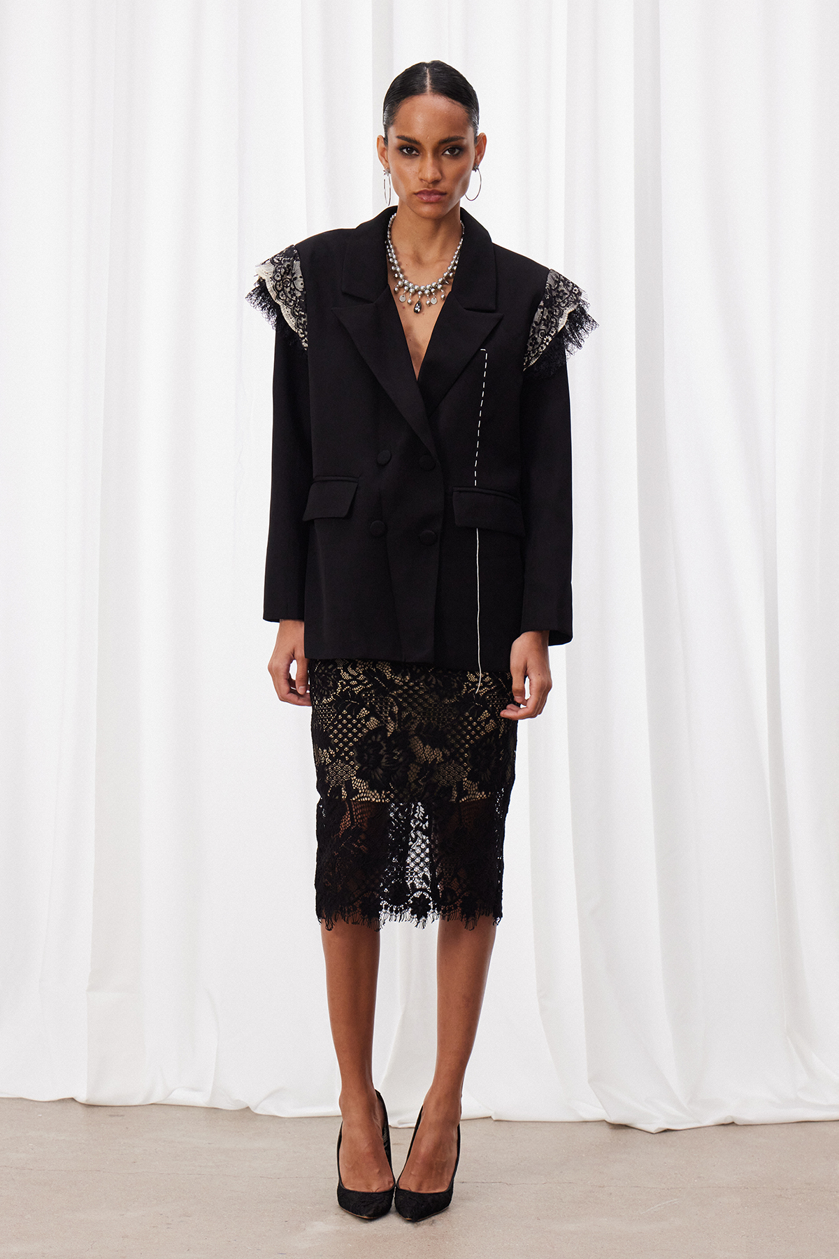 Maarit Double Breasted Lace Blazer