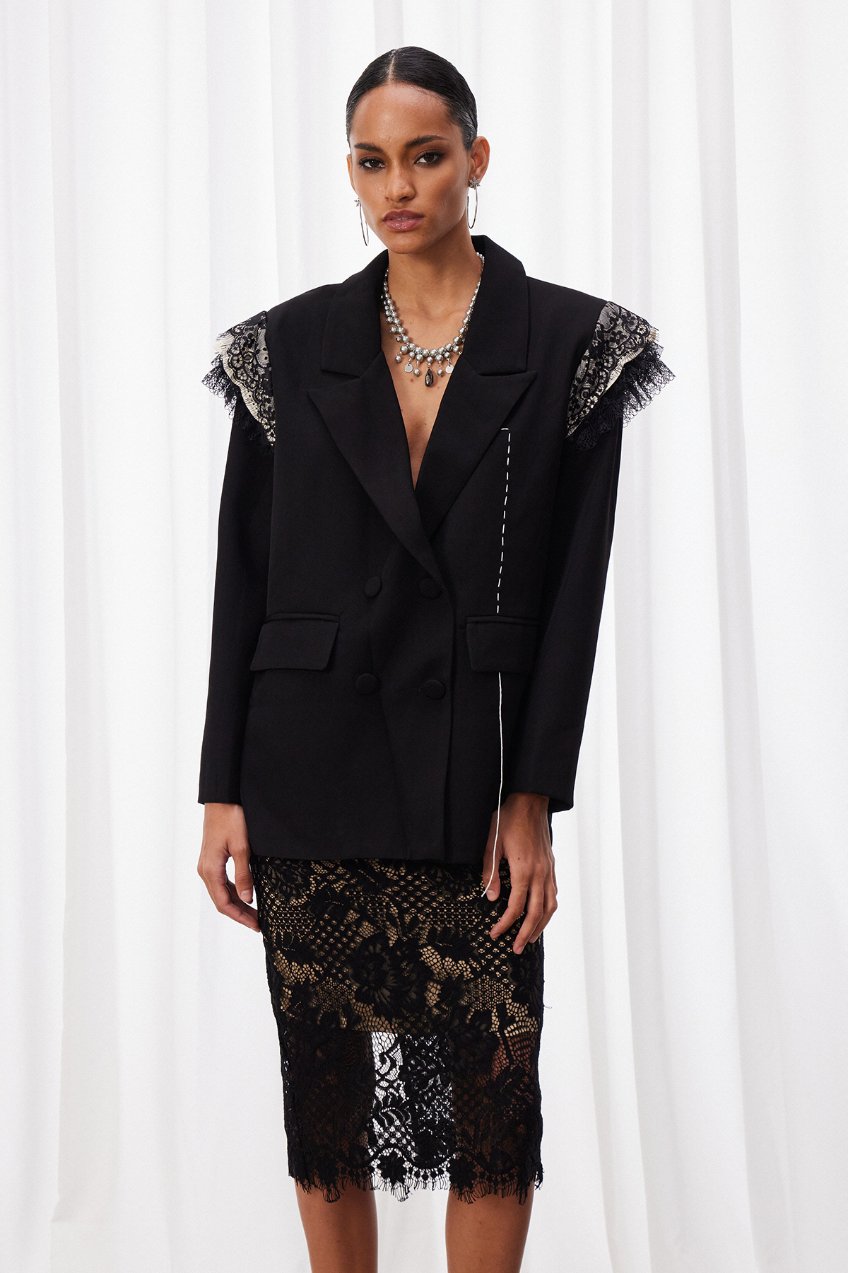 Maarit Double Breasted Lace Blazer