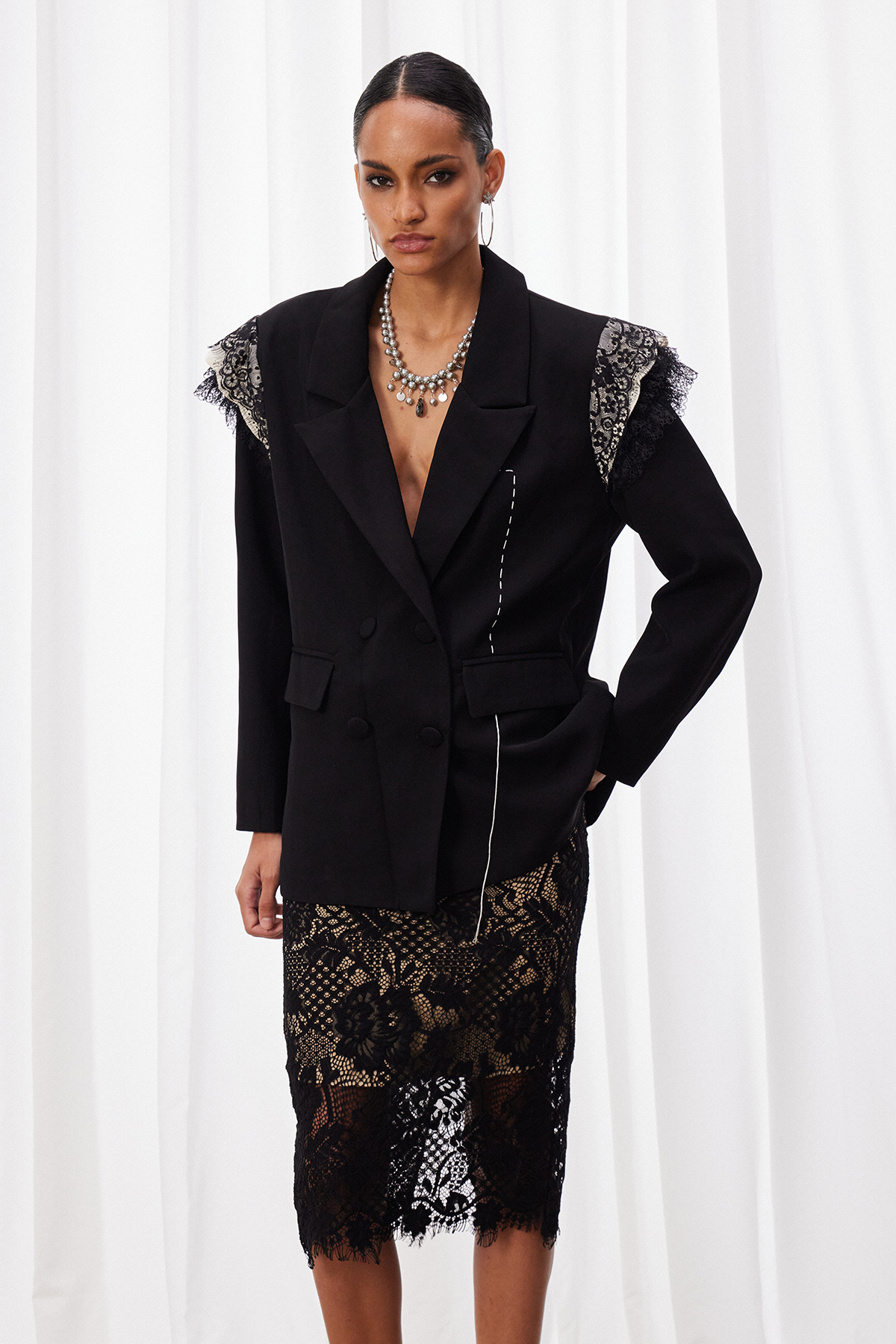 Maarit Double Breasted Lace Blazer