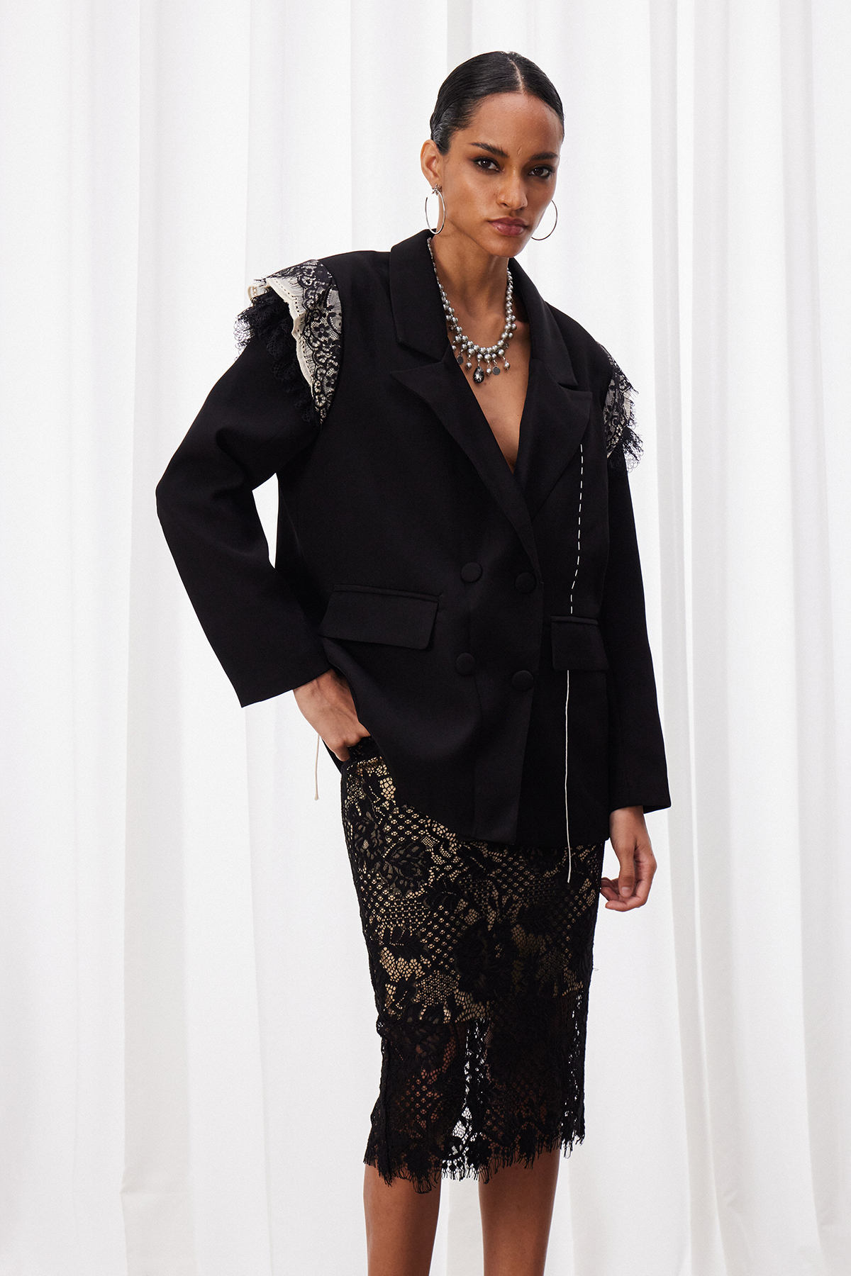 Maarit Double Breasted Lace Blazer