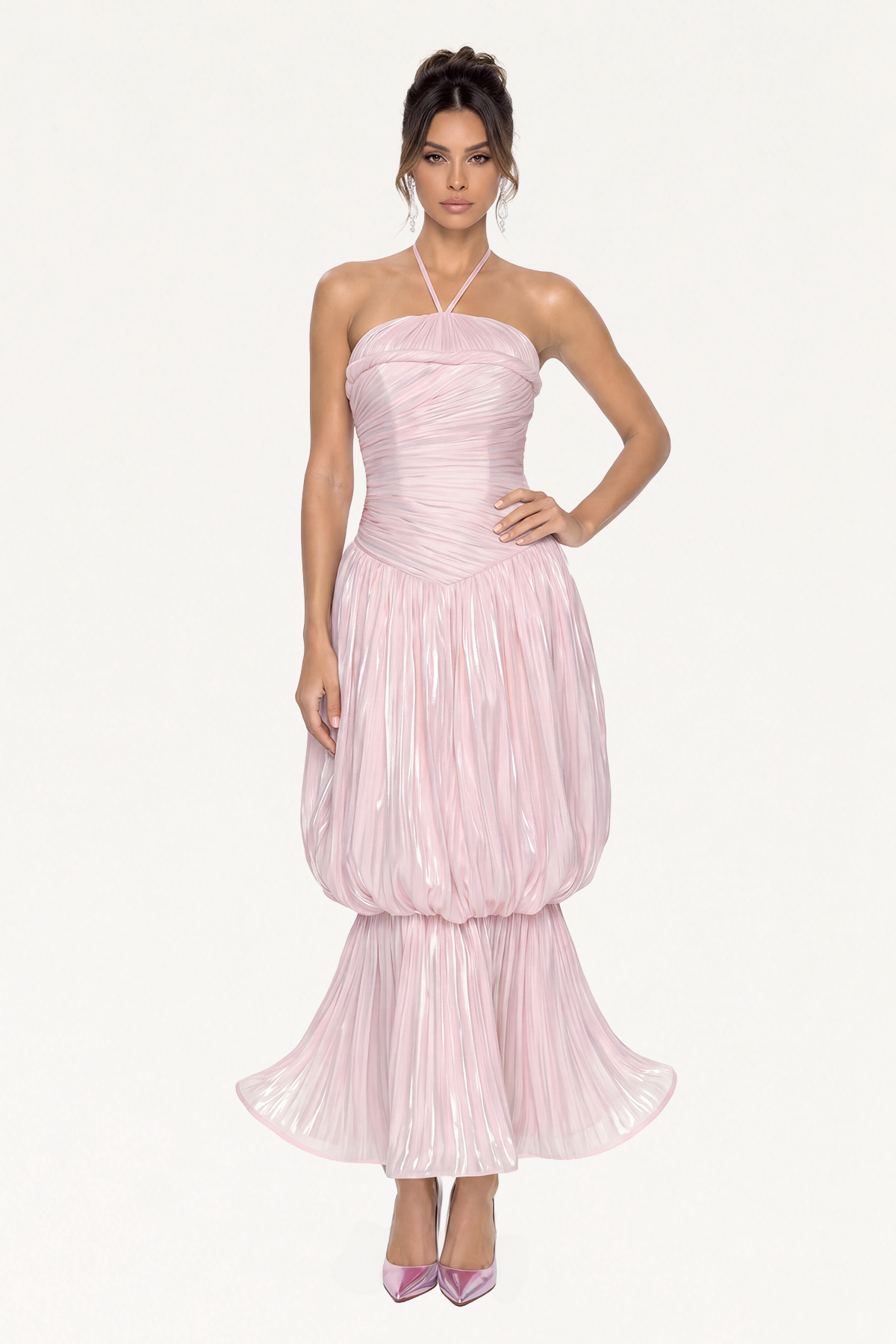 Maaseya Halter Neck Ruch Maxi Dress