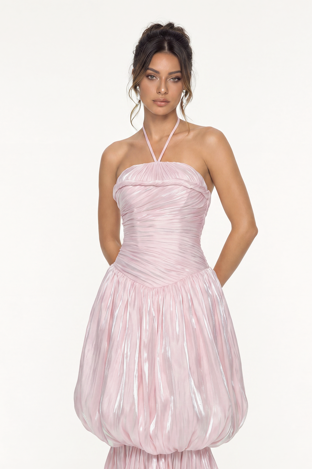 Maaseya Halter Neck Ruch Maxi Dress
