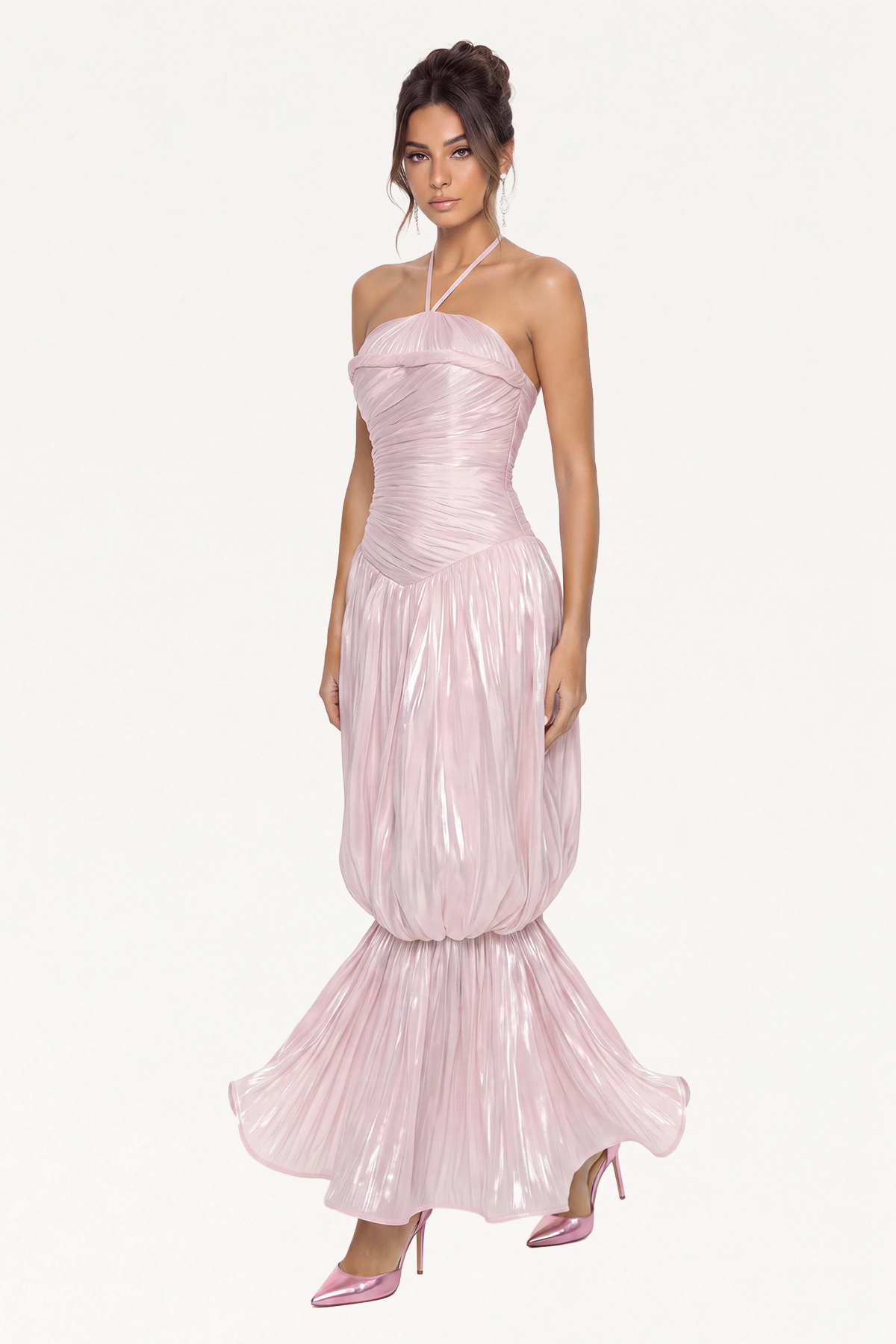 Maaseya Halter Neck Ruch Maxi Dress