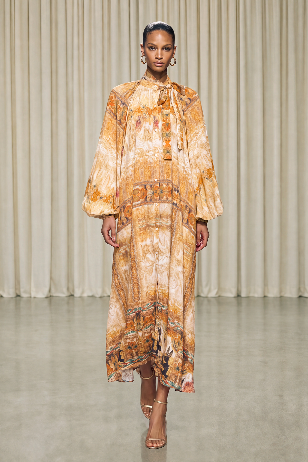 Maata Balloon Sleeve Print Maxi Dress