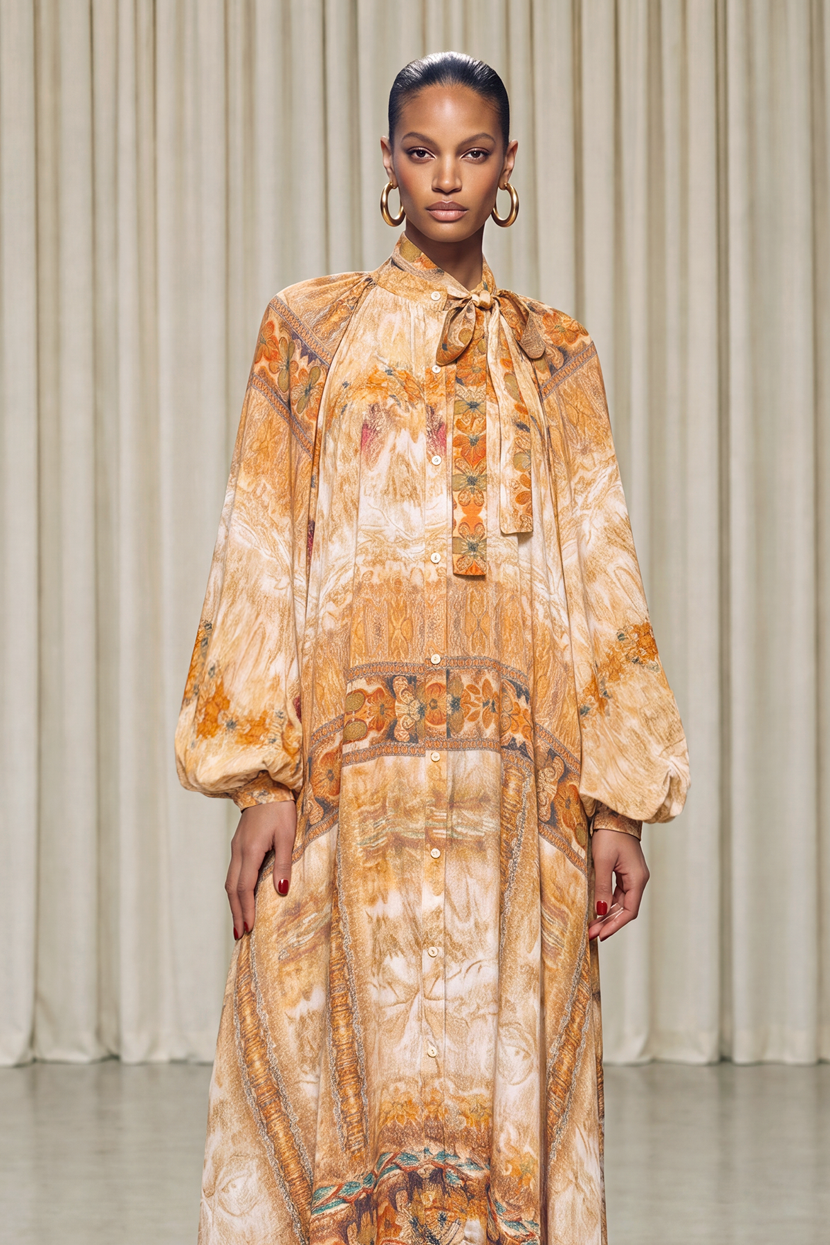 Maata Balloon Sleeve Print Maxi Dress