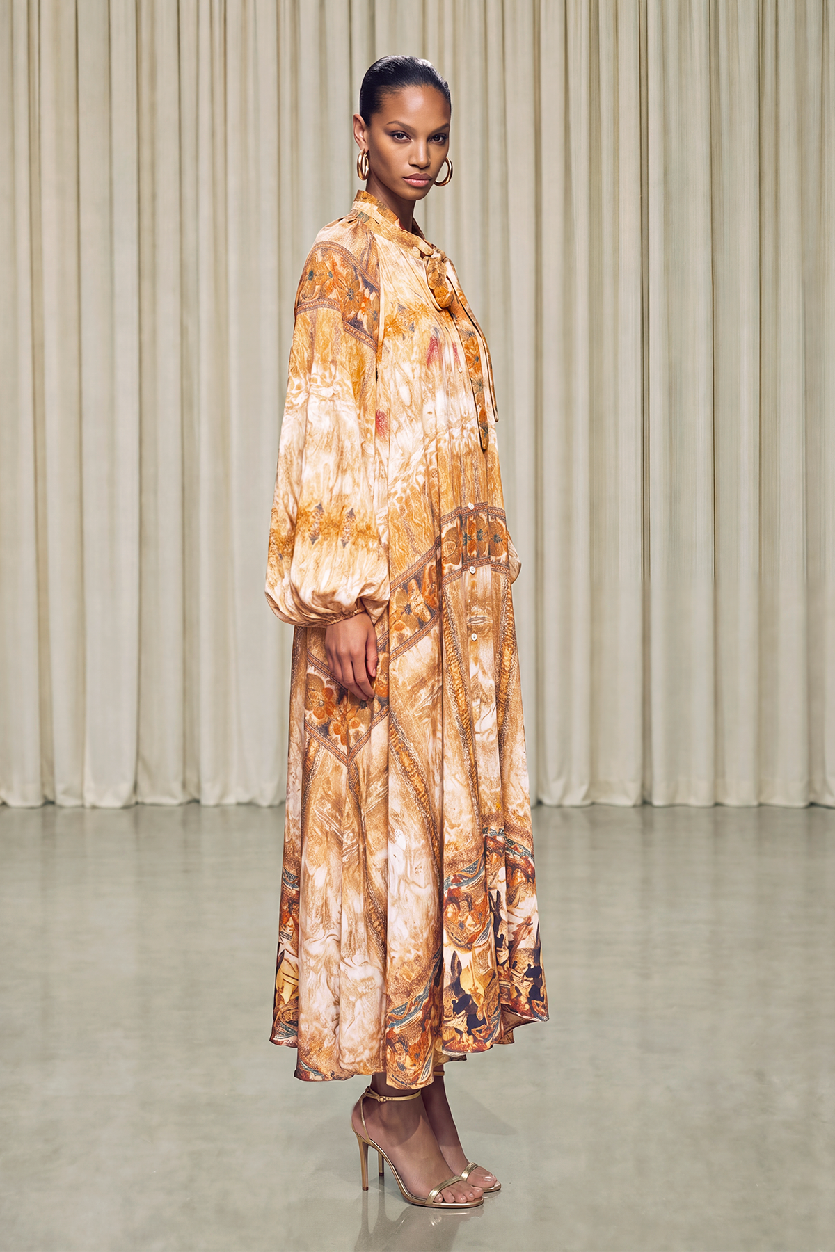 Maata Balloon Sleeve Print Maxi Dress