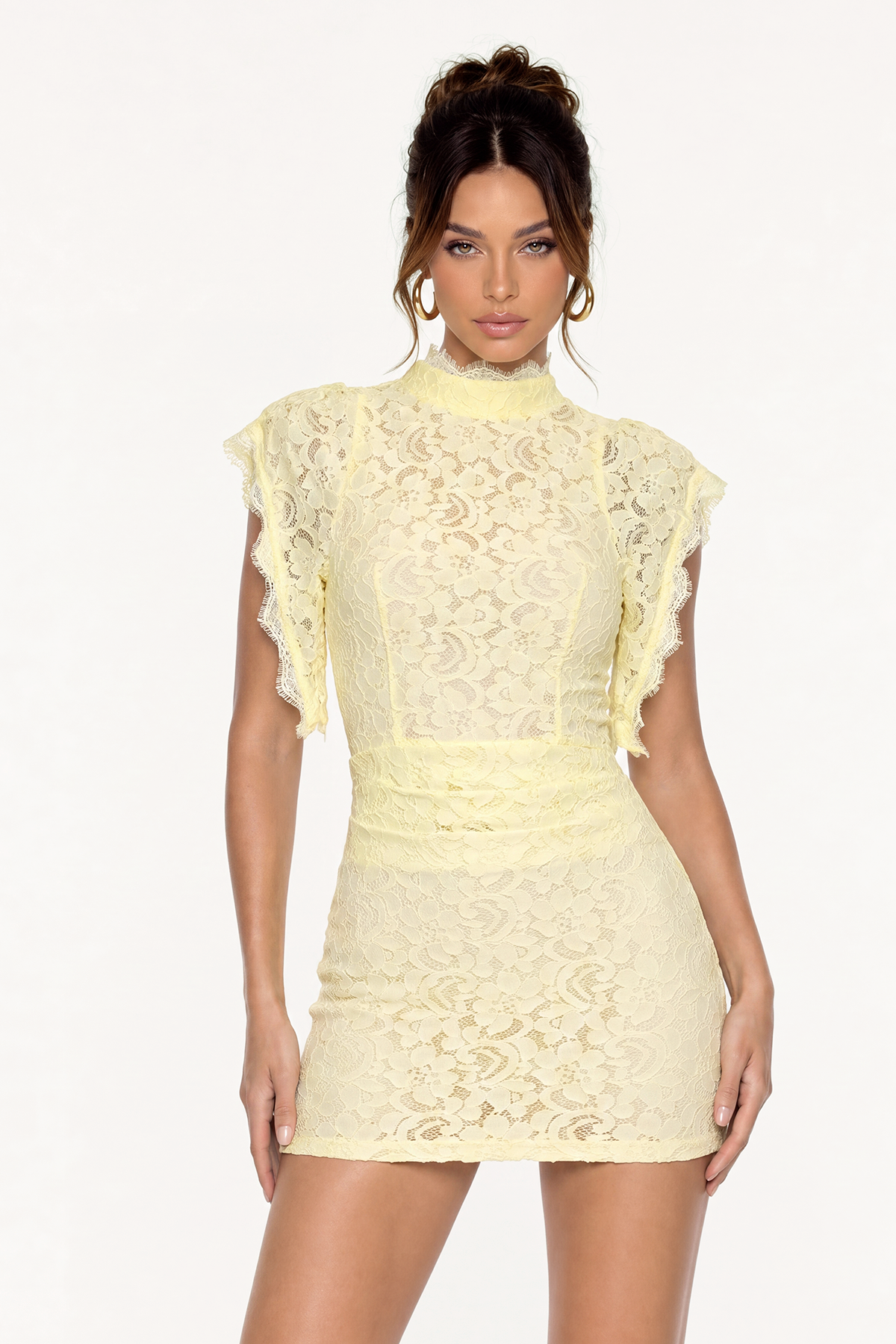 Maayan High Neck Lace Mini Dress