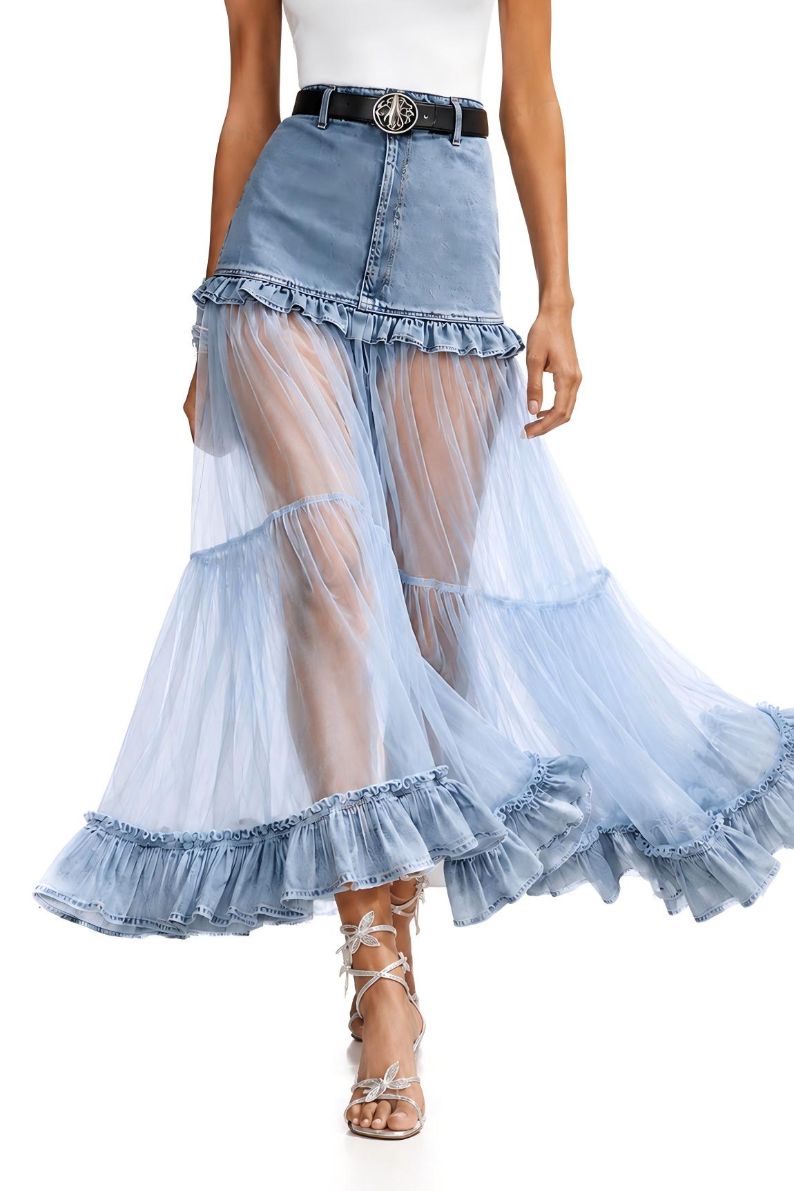 Mabel Mesh Ruffle Maxi Skirt