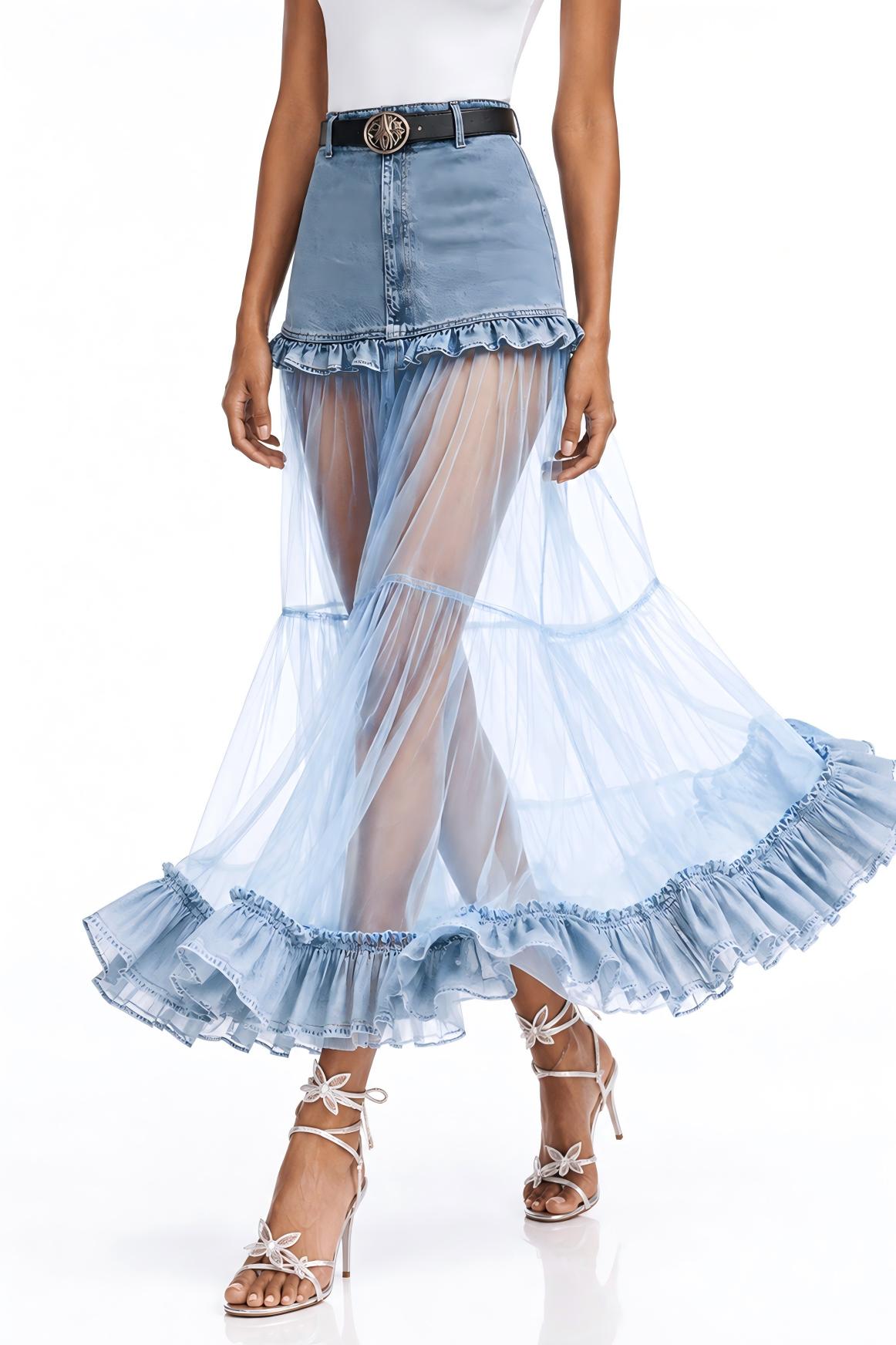 Mabel Mesh Ruffle Maxi Skirt