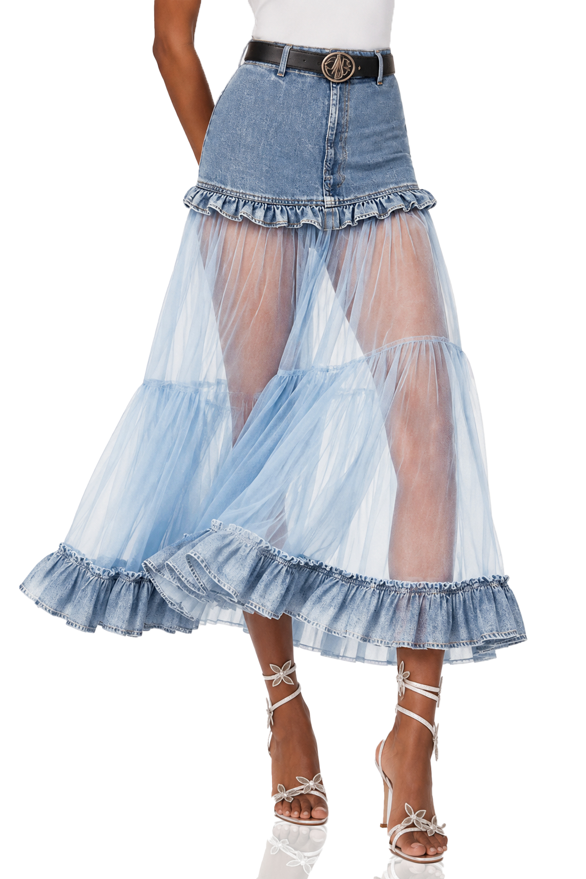 Mabel Mesh Ruffle Maxi Skirt