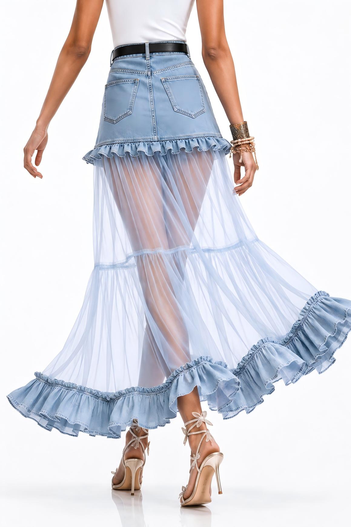 Mabel Mesh Ruffle Maxi Skirt