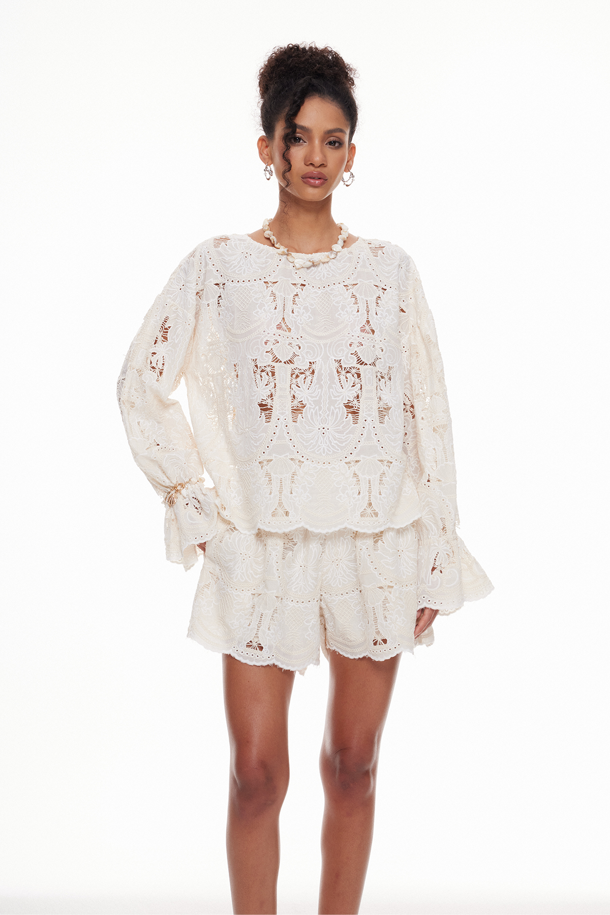 Mabella Bell Sleeve Cutout Shorts Set