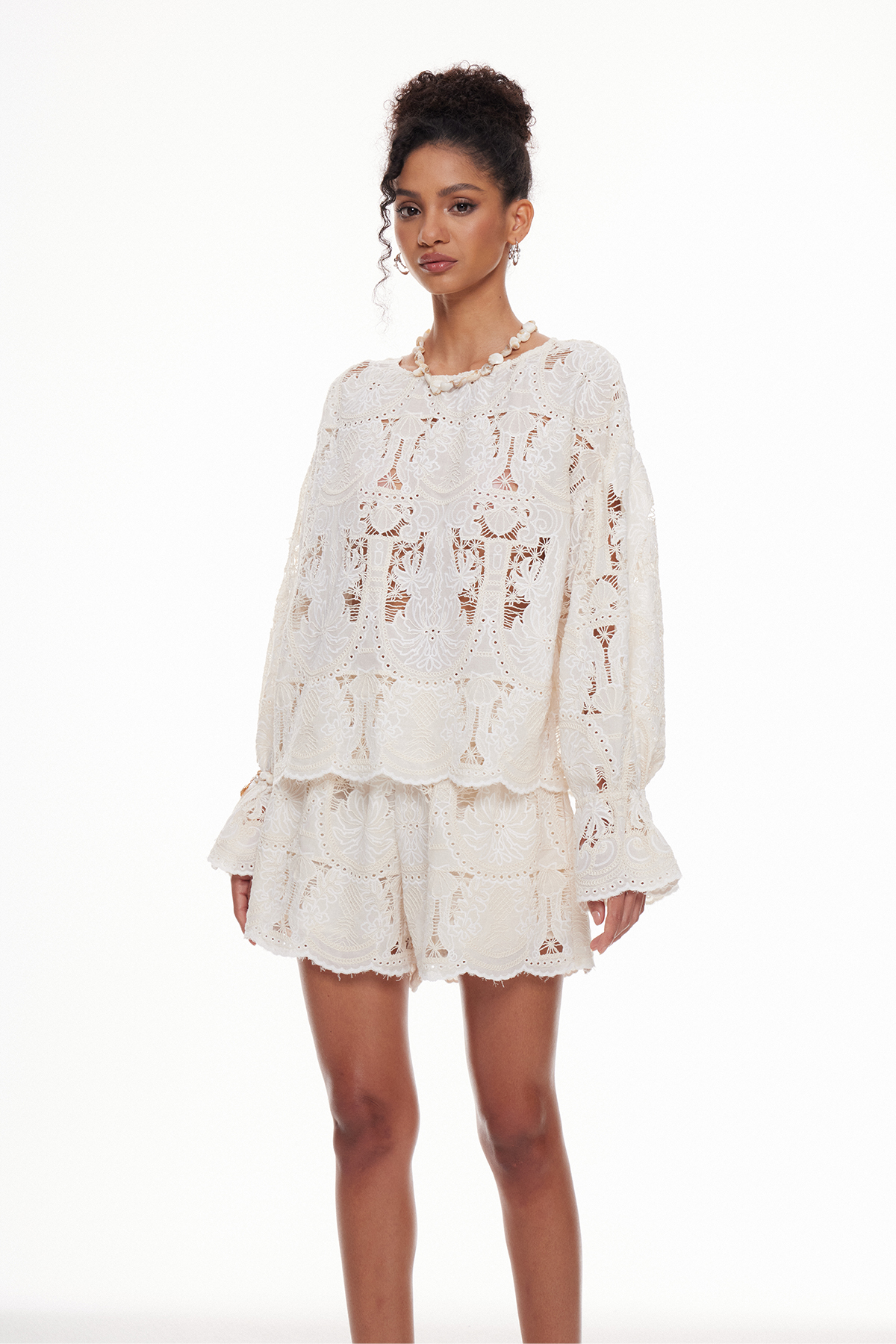 Mabella Bell Sleeve Cutout Shorts Set