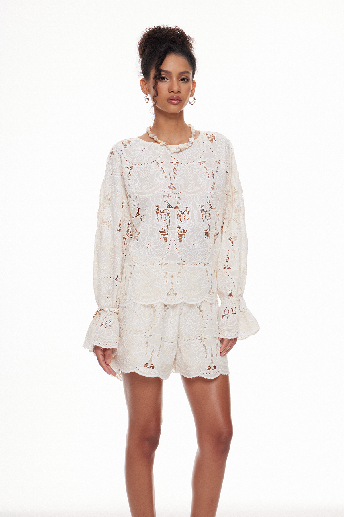 Mabella Bell Sleeve Cutout Shorts Set