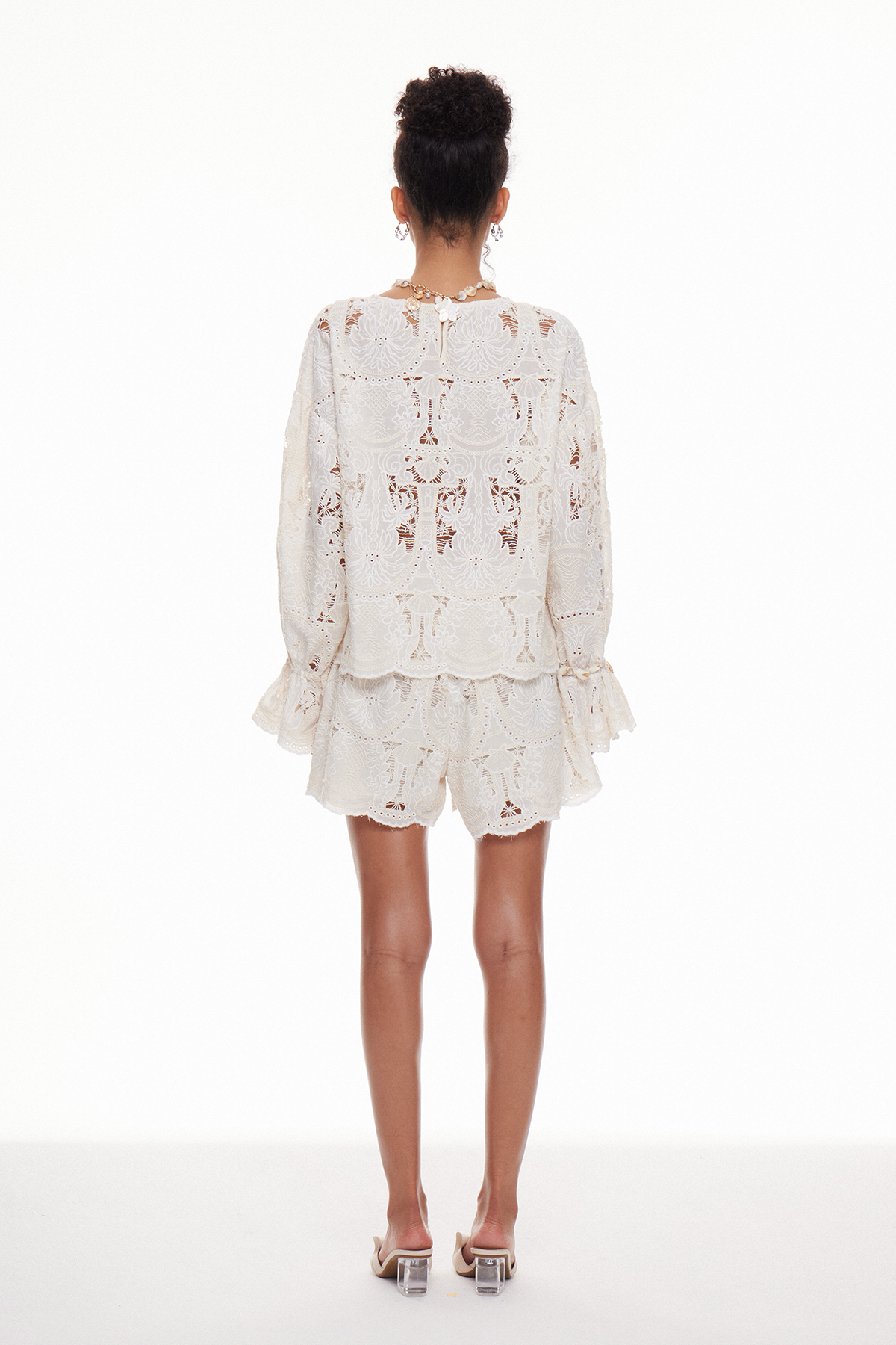 Mabella Bell Sleeve Cutout Shorts Set