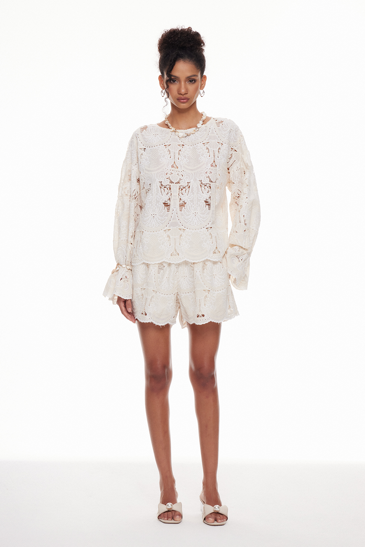 Mabella Bell Sleeve Cutout Shorts Set
