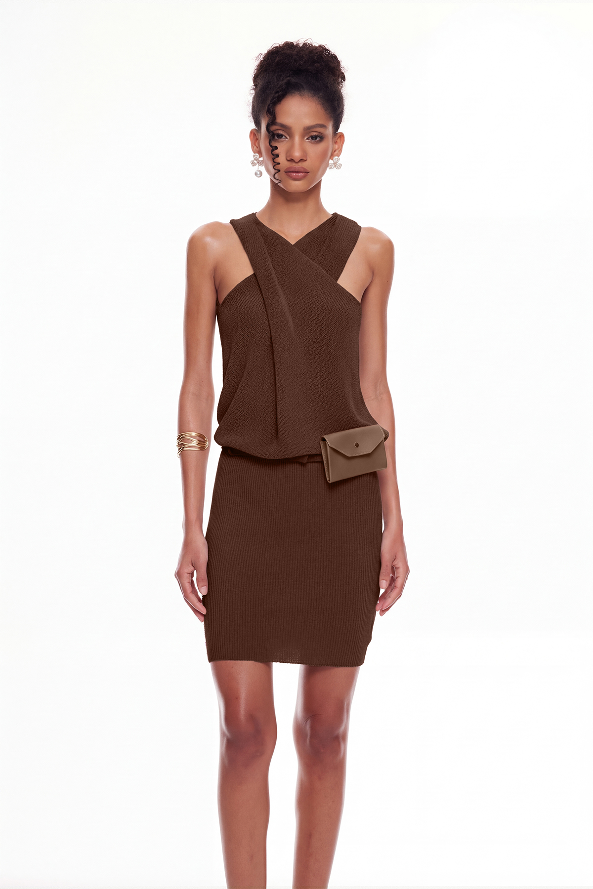 Mabelle Sleeveless Knit Mini Dress In Brown