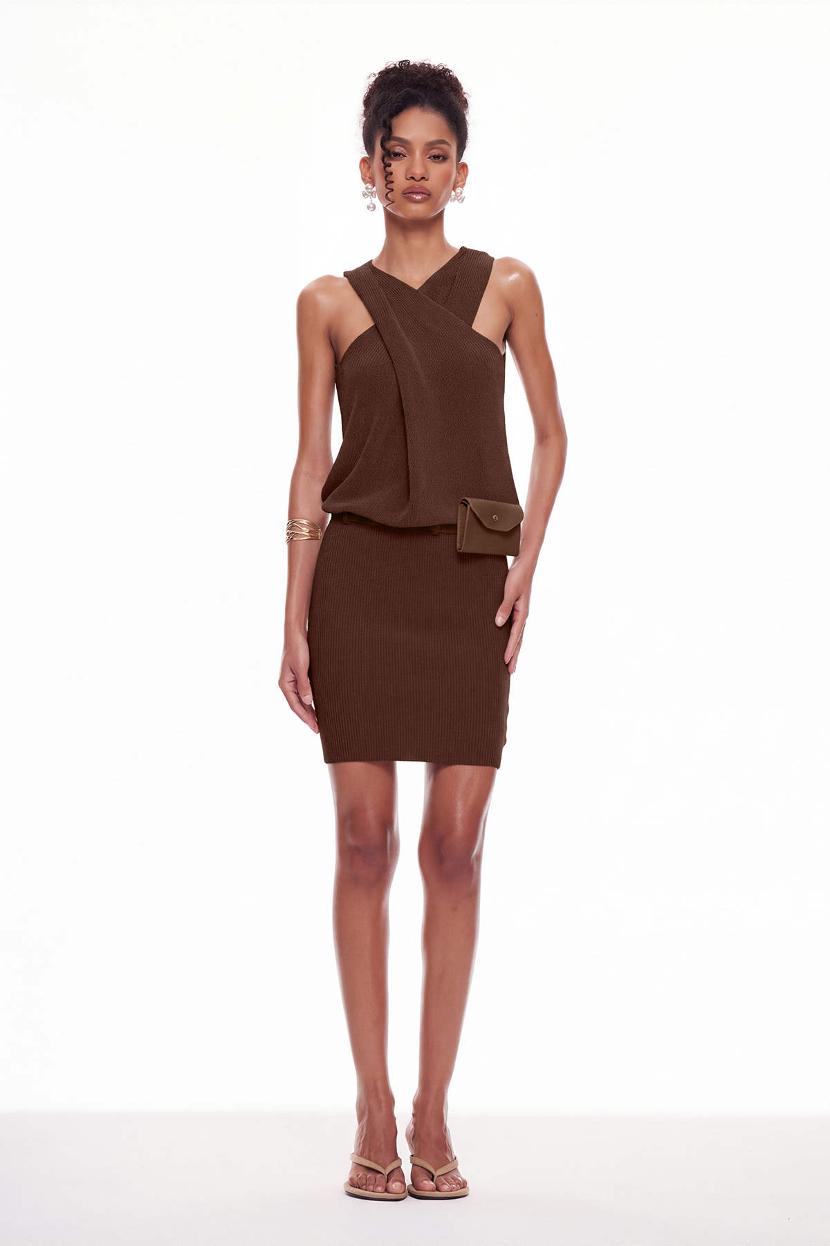 Mabelle Sleeveless Knit Mini Dress In Brown