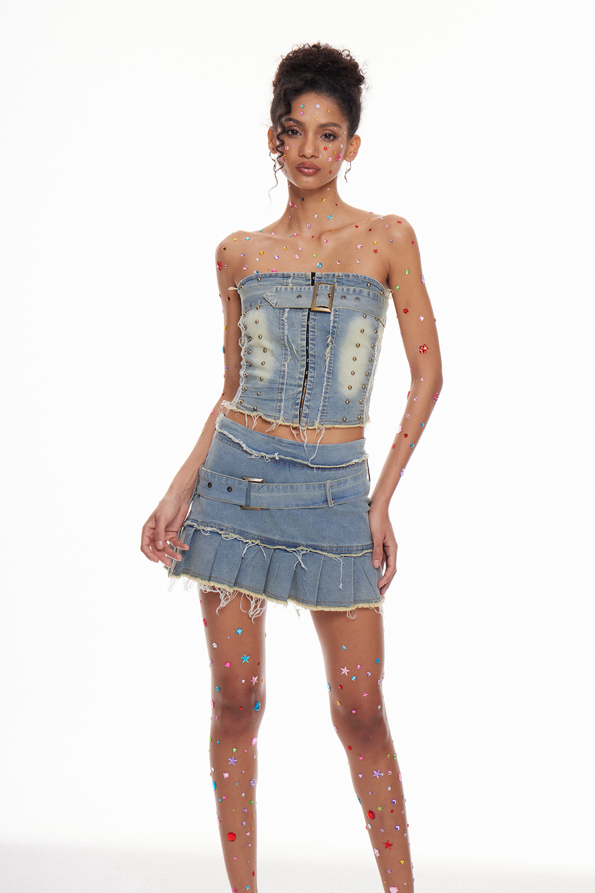 Macey Strapless Denim Skirt Set