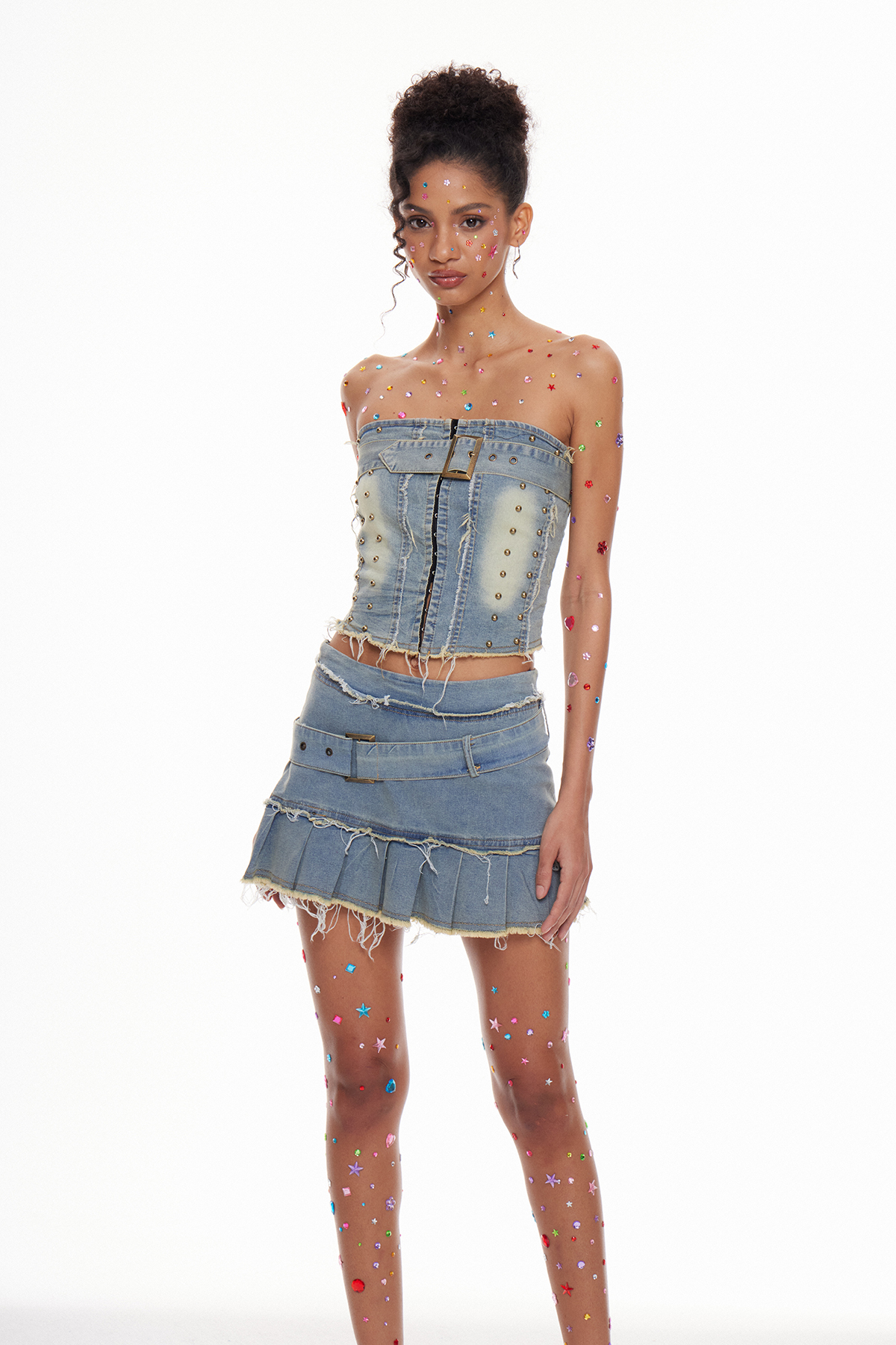 Macey Strapless Denim Skirt Set