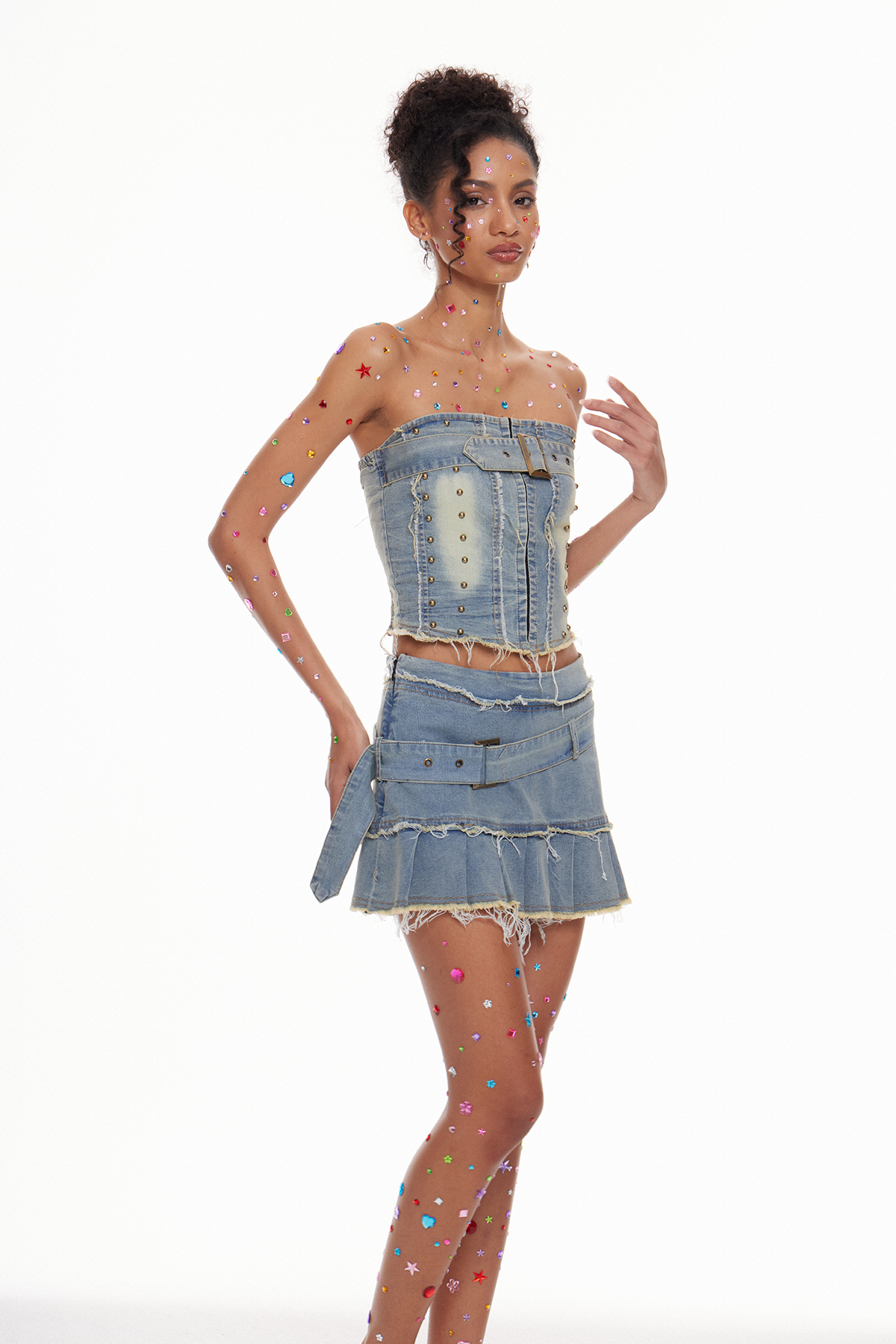 Macey Strapless Denim Skirt Set