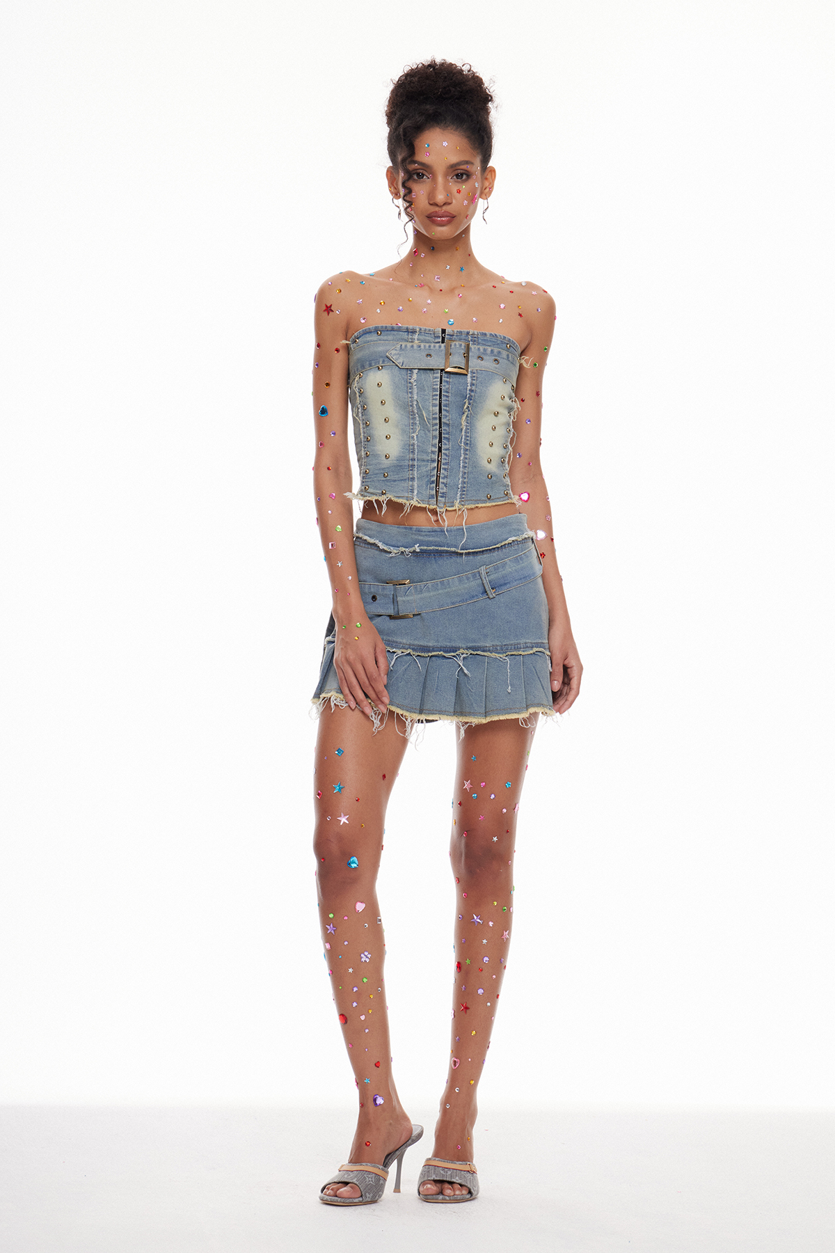 Macey Strapless Denim Skirt Set