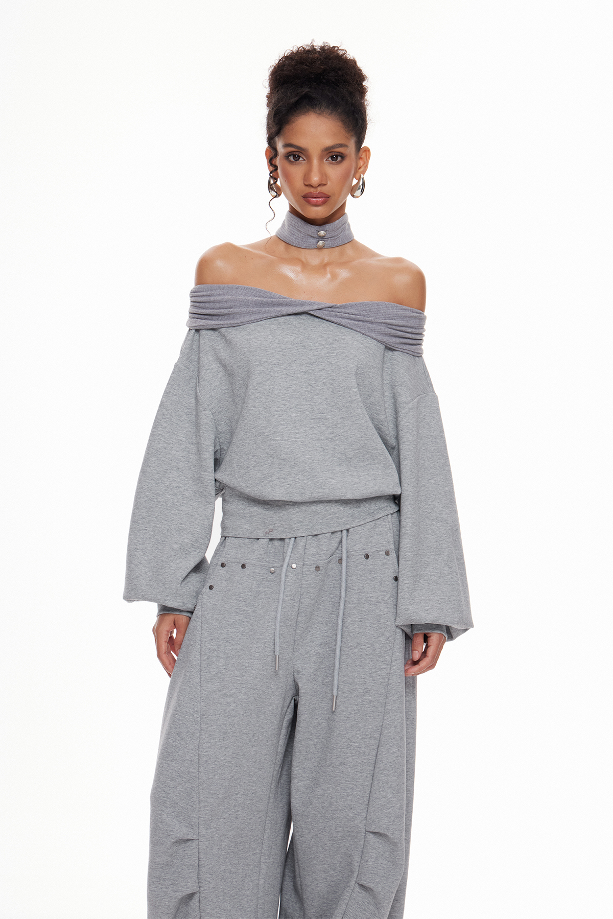 Macie Off Shoulder Studded Pants Set