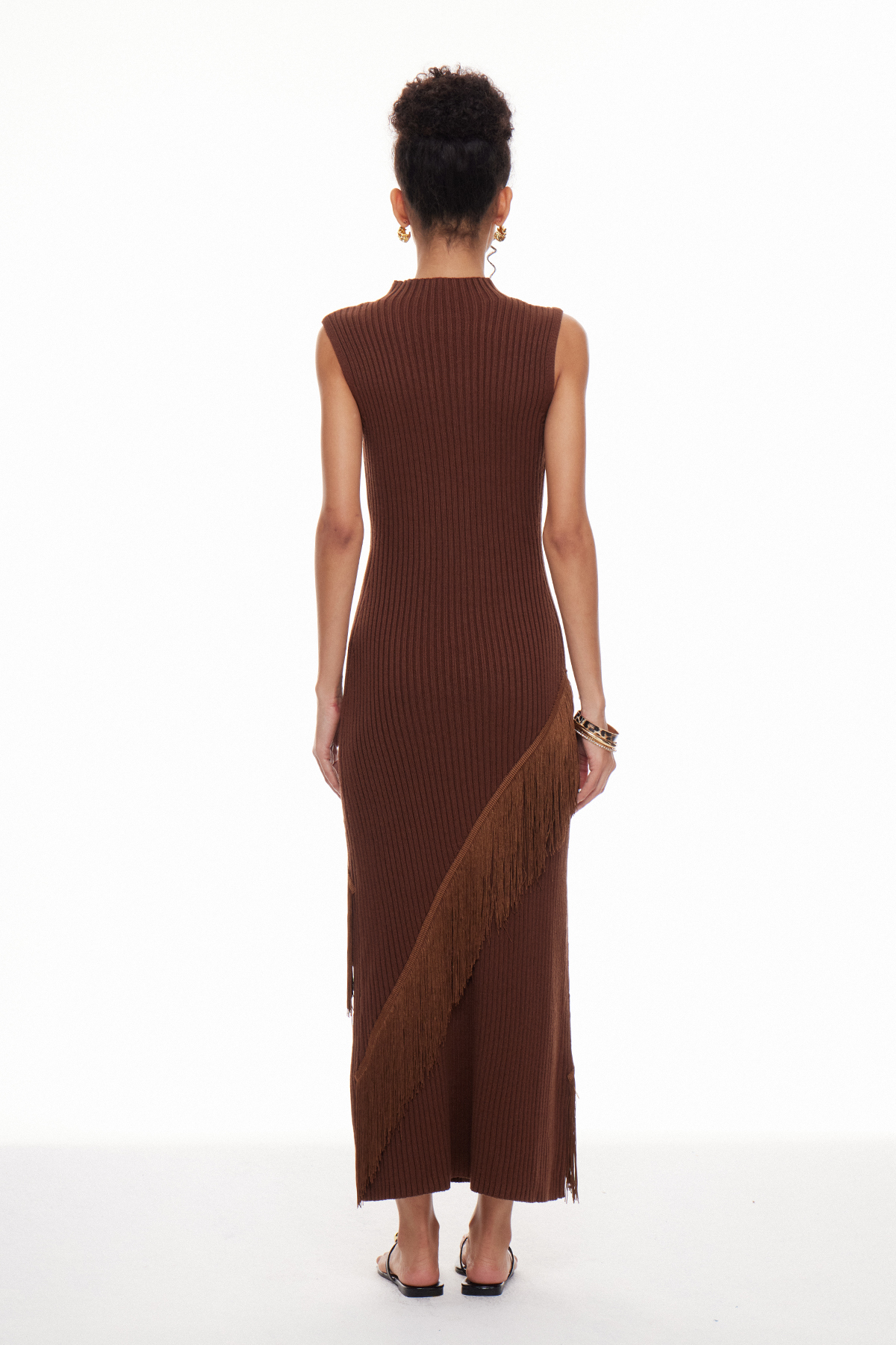 Macrina Sleeveless Fringe Knit Maxi Dress