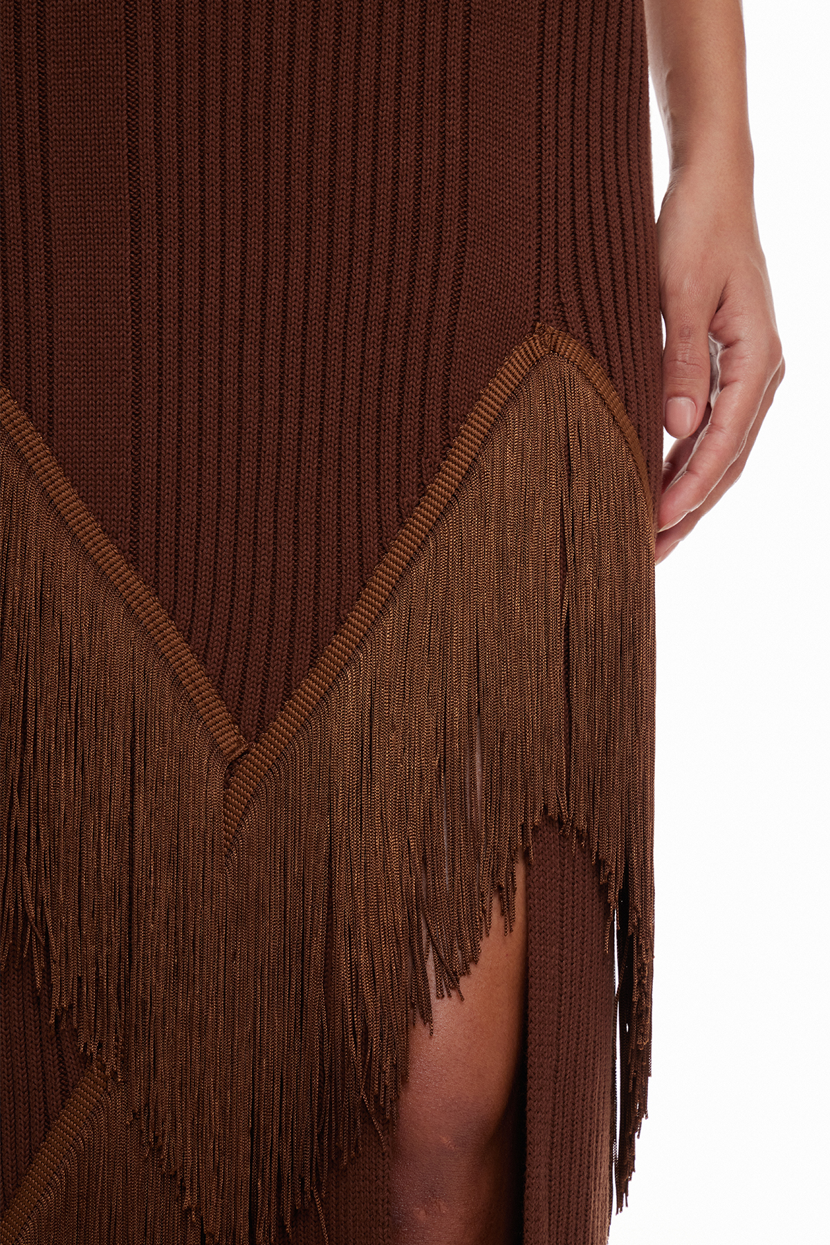 Macrina Sleeveless Fringe Knit Maxi Dress