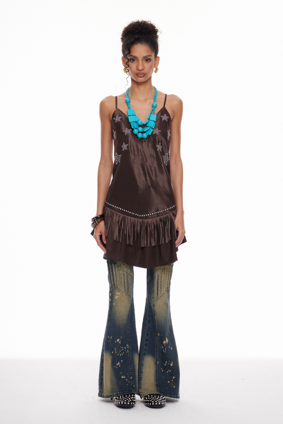 Macrinus Spaghetti Fringe Studded Top