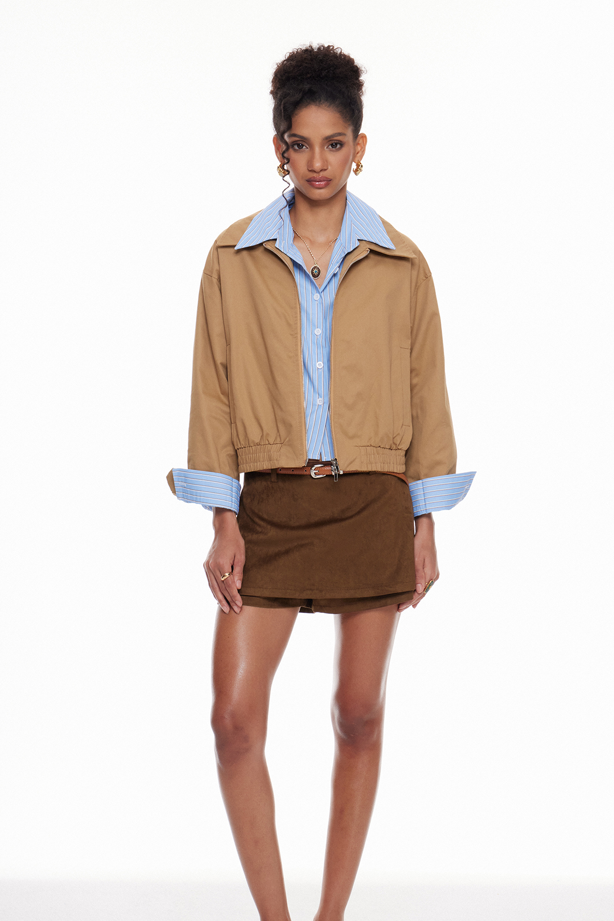 Macy Deconstruct Stripe Suede Shorts Set