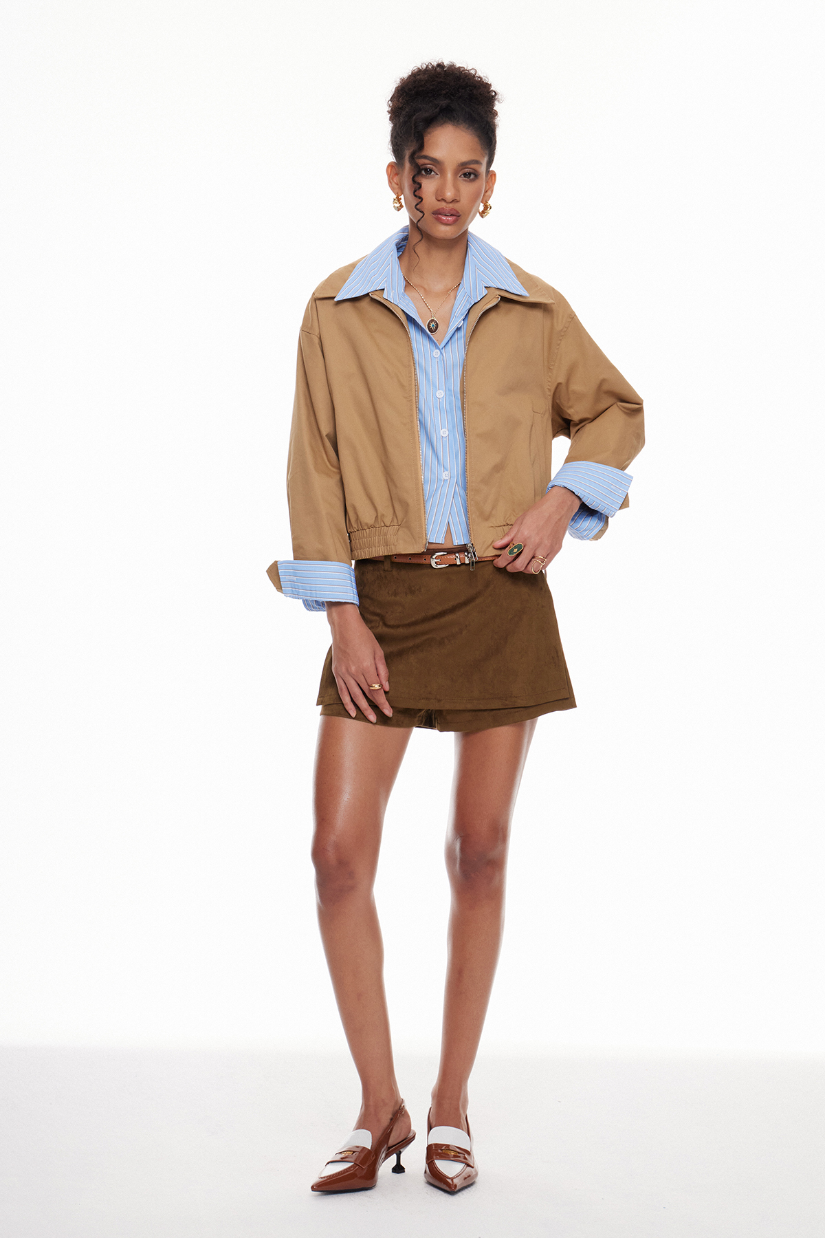 Macy Deconstruct Stripe Suede Shorts Set