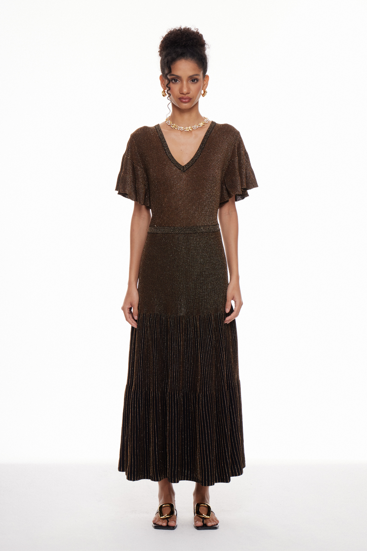 Madai Ruffle Glitter Maxi Dress