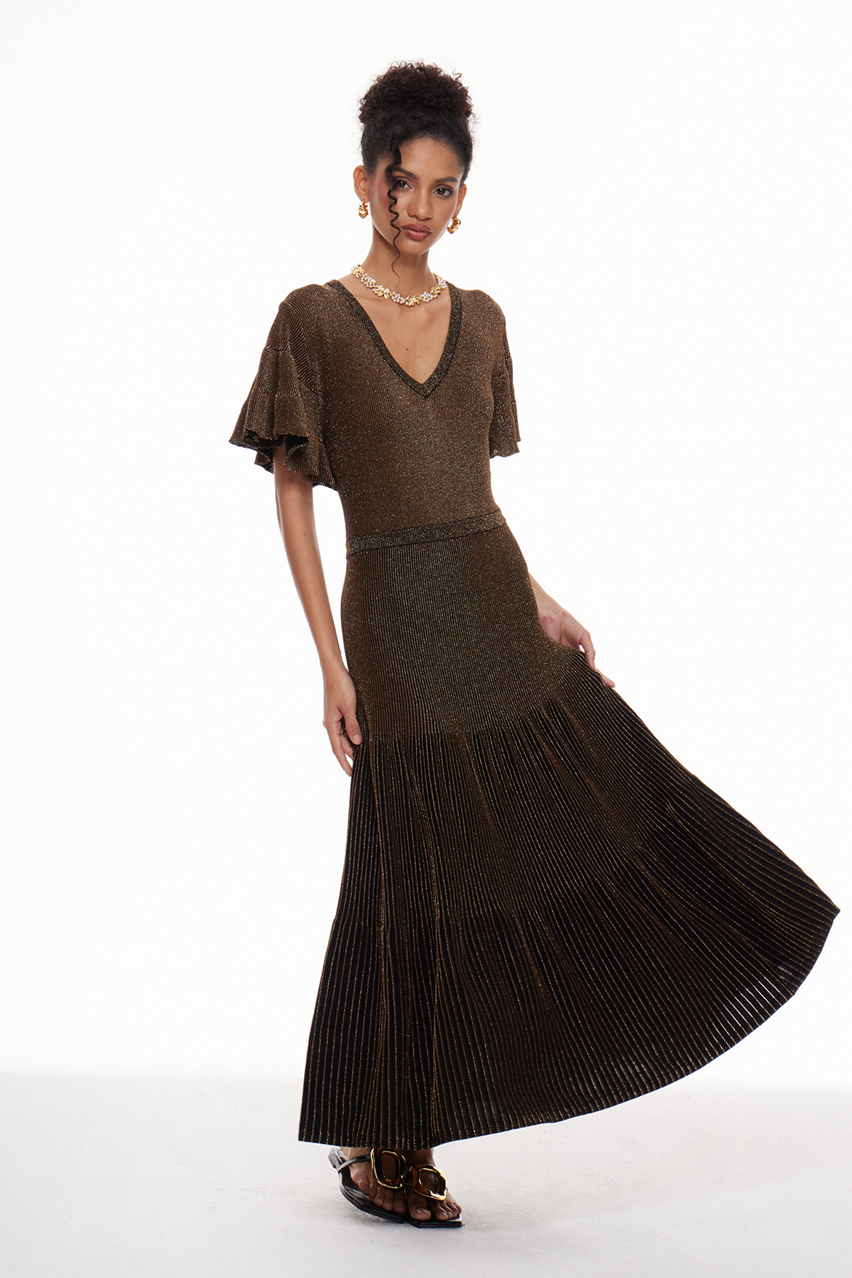 Madai Ruffle Glitter Maxi Dress