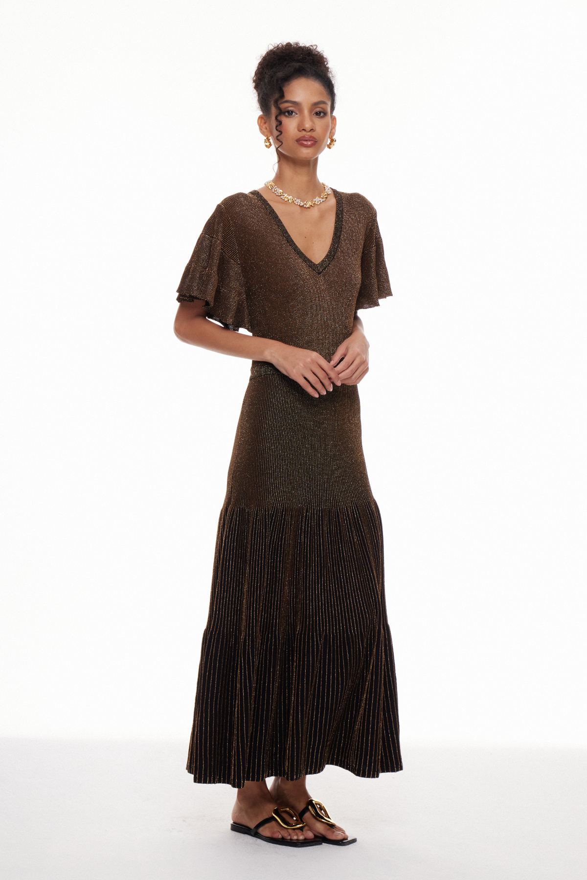 Madai Ruffle Glitter Maxi Dress