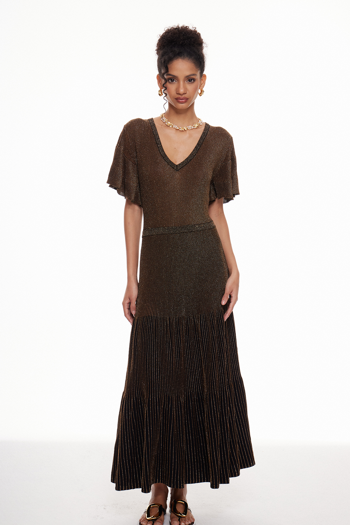 Madai Ruffle Glitter Maxi Dress