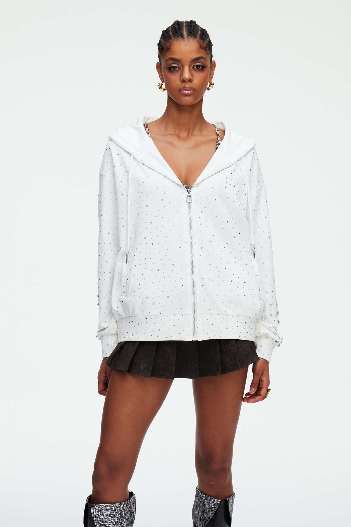 Maddalen Hooded Rhinestone Jacket