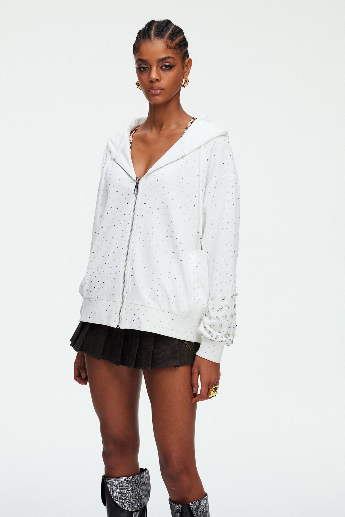 Maddalen Hooded Rhinestone Jacket