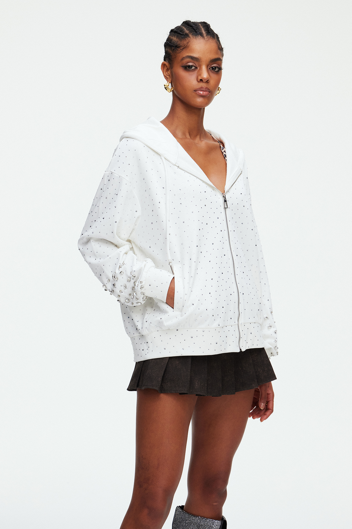 Maddalen Hooded Rhinestone Jacket